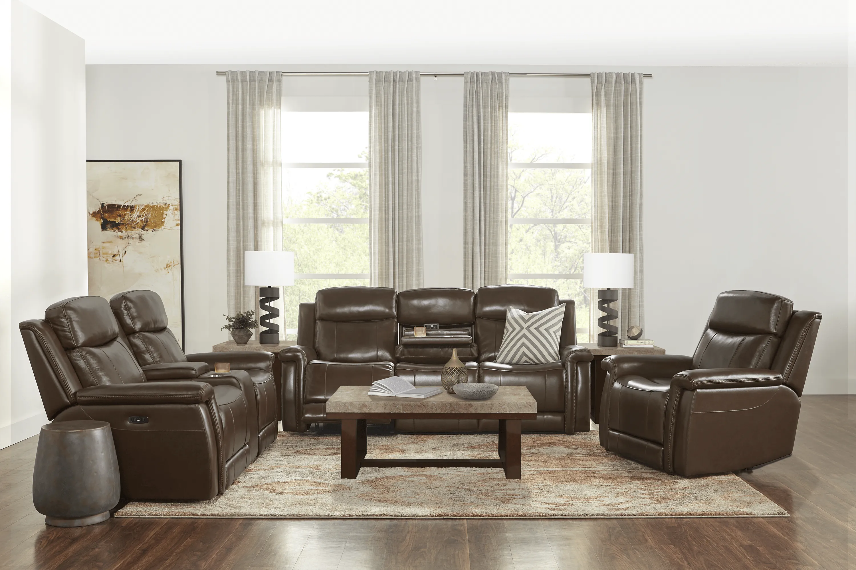 Orsini Brown Leather 5 Pc Dual Power Reclining Living Room - Thumbnail - Image 1