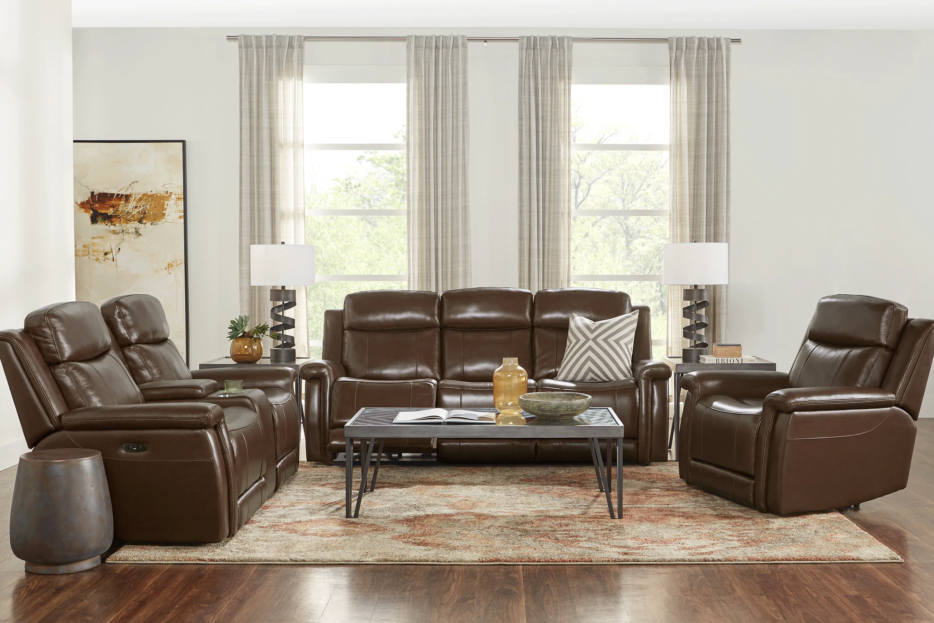 Orsini Brown Leather 8 Pc Dual Power Reclining Living Room - Thumbnail - Image 1