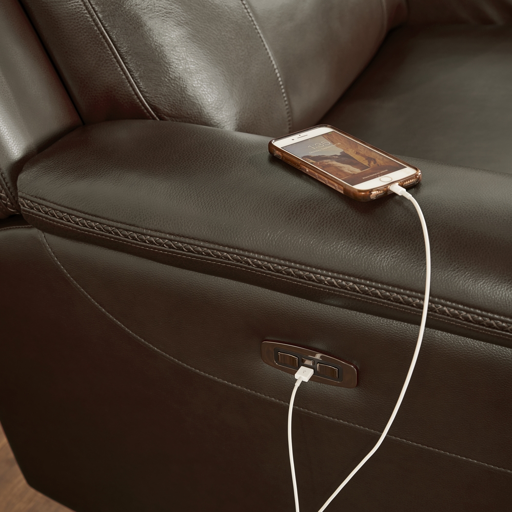 Orsini Brown Leather Dual Power Reclining Console Loveseat - Thumbnail - Image 4