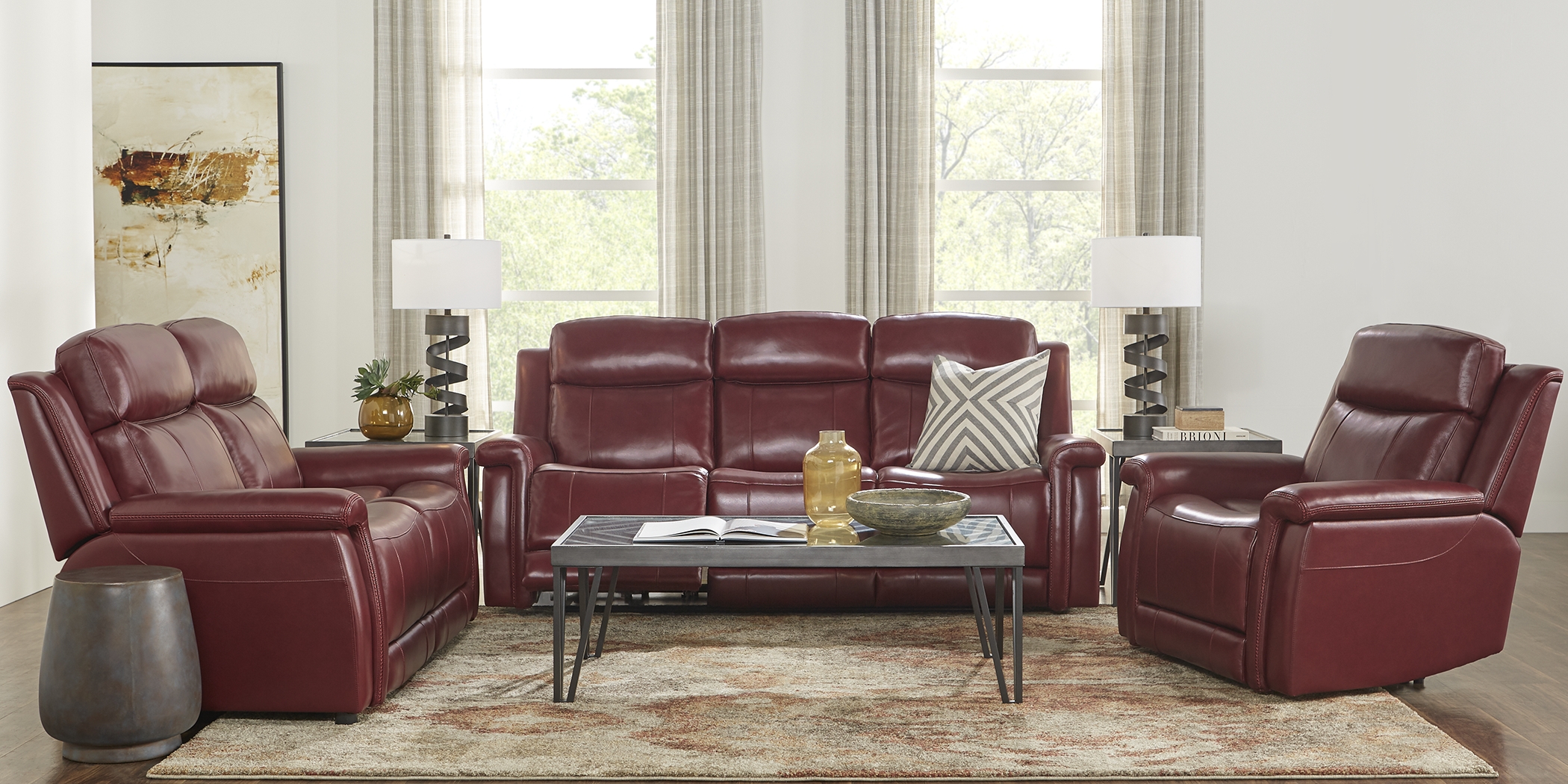Orsini Red Leather 2 Pc Living Room with Dual Power Reclining Sofa - Thumbnail - Image 1