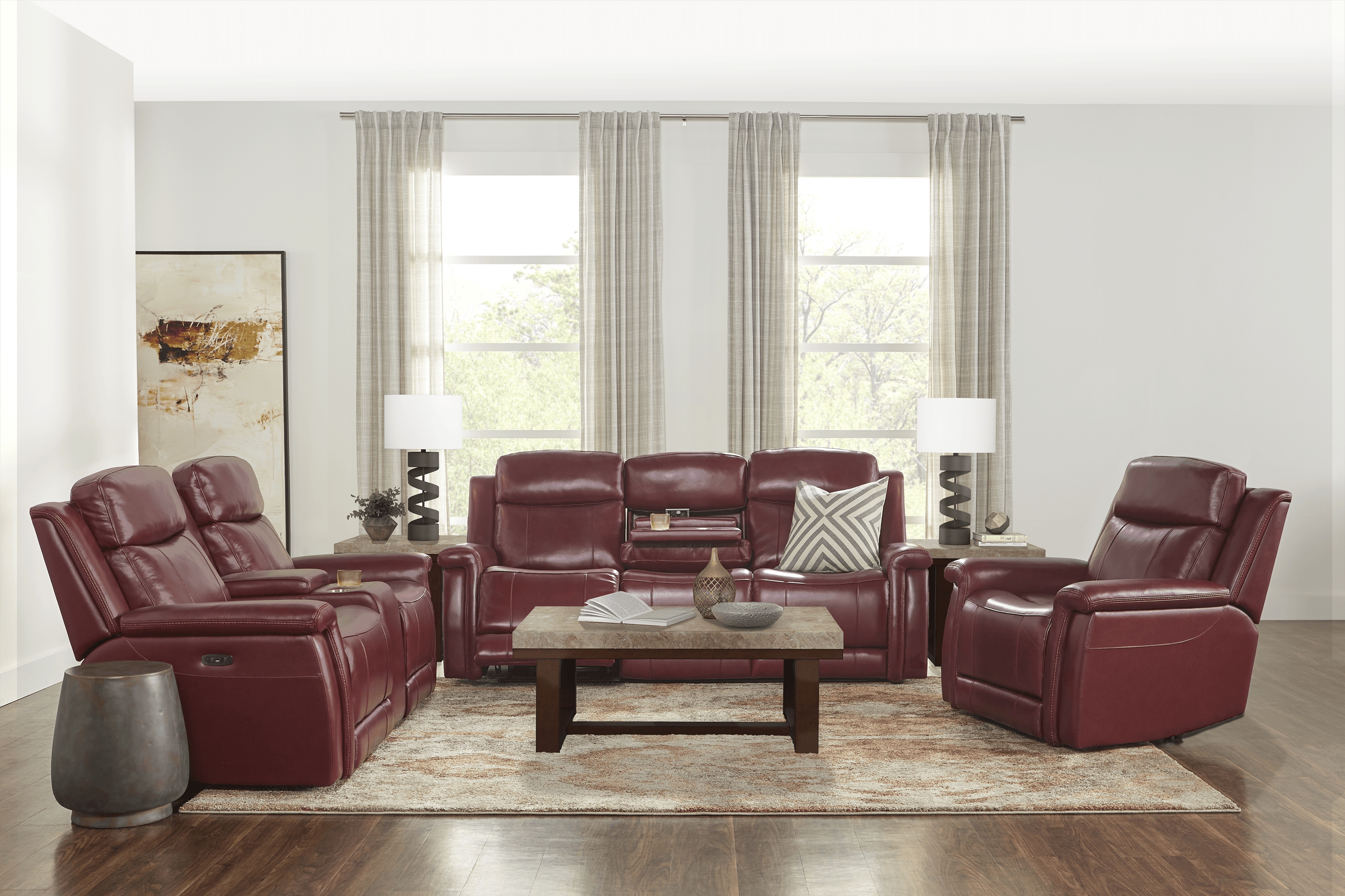 Orsini Red Leather 5 Pc Dual Power Reclining Living Room - Thumbnail - Image 1