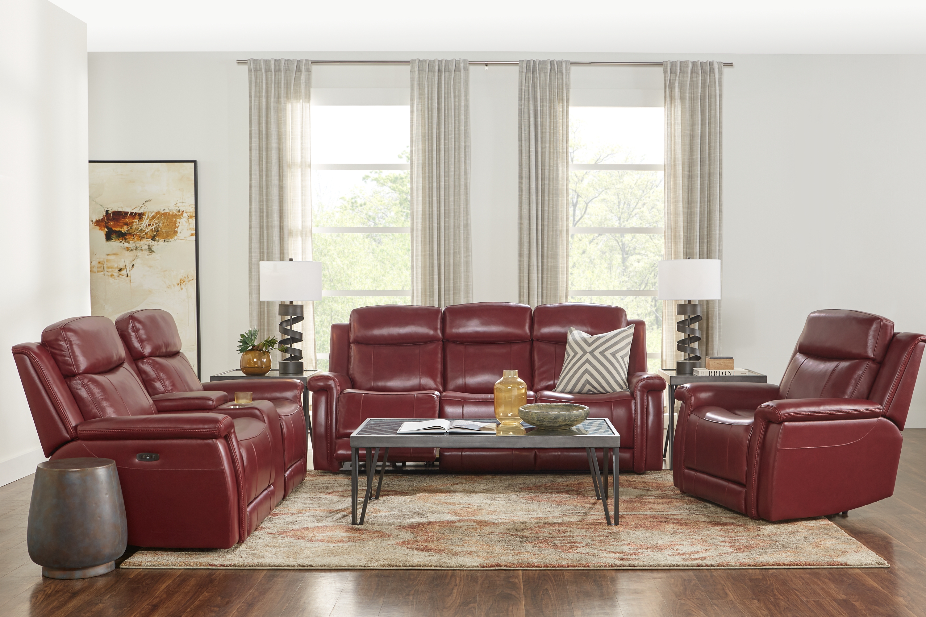 Orsini Red Leather 7 Pc Dual Power Reclining Living Room - Thumbnail - Image 1