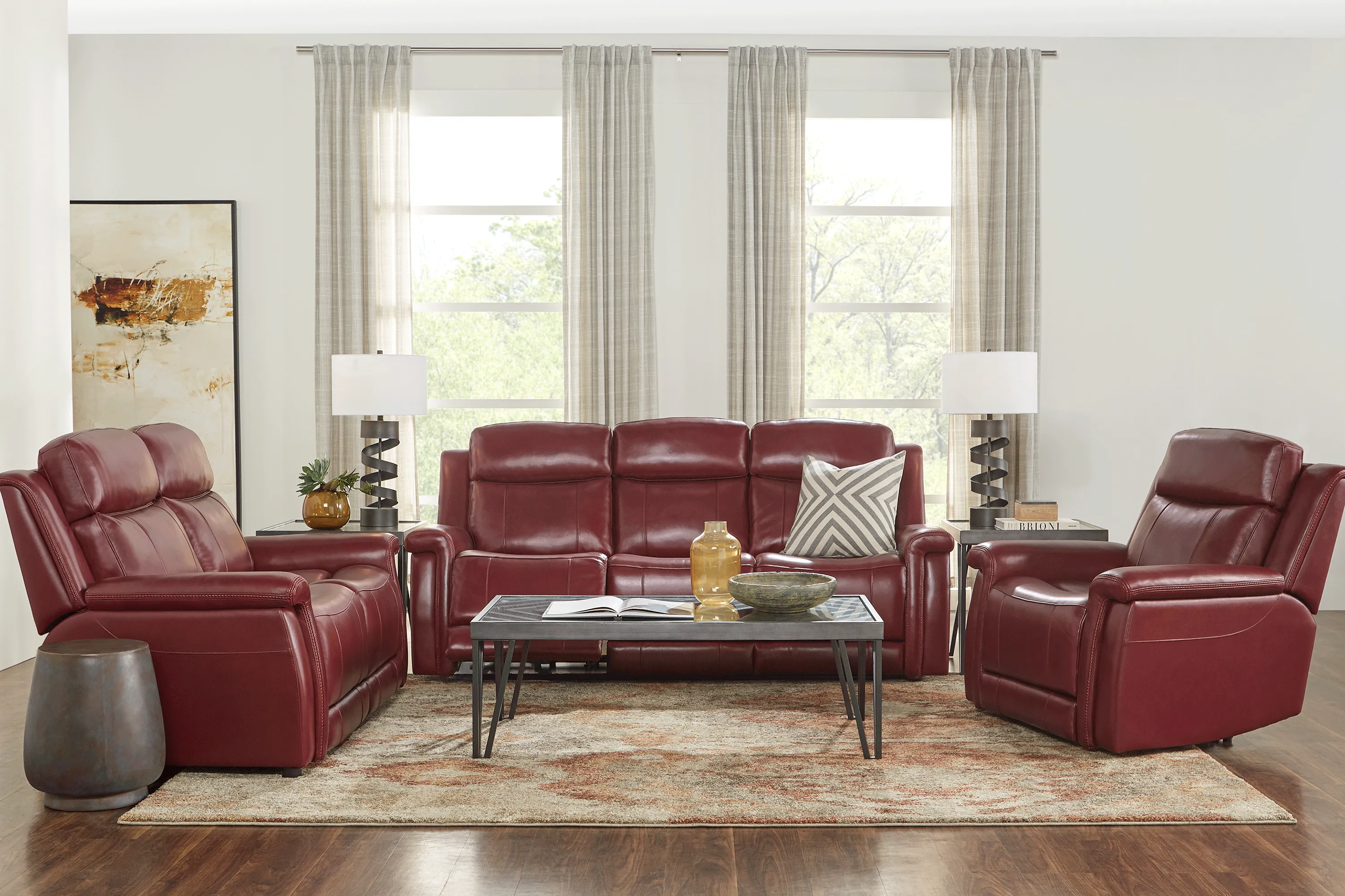 Orsini Red Leather 7 Pc Living Room with Dual Power Reclining Sofa - Thumbnail - Image 1