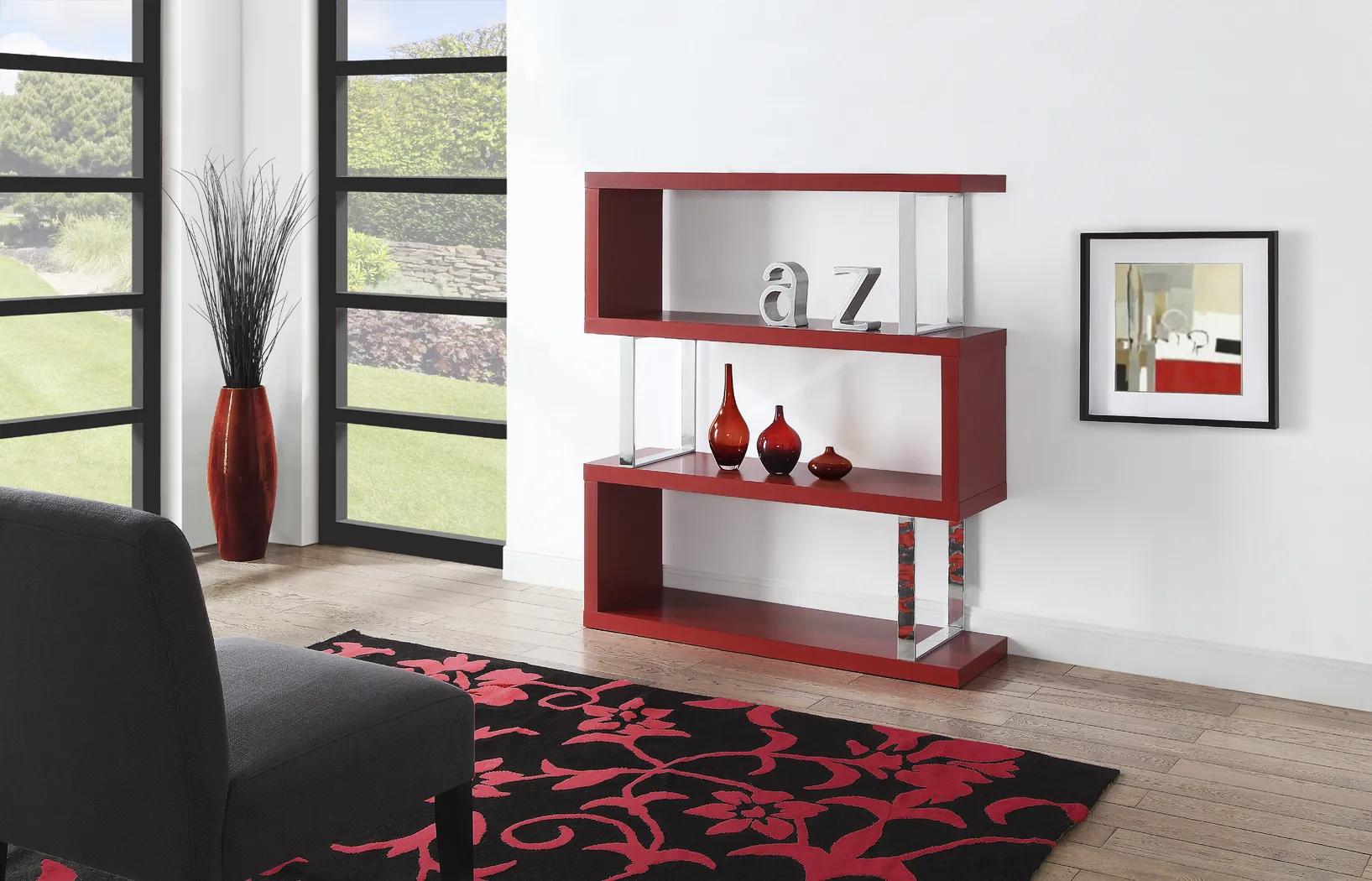 Osaka Red 3 Shelf Room Divider - Thumbnail - Image 2