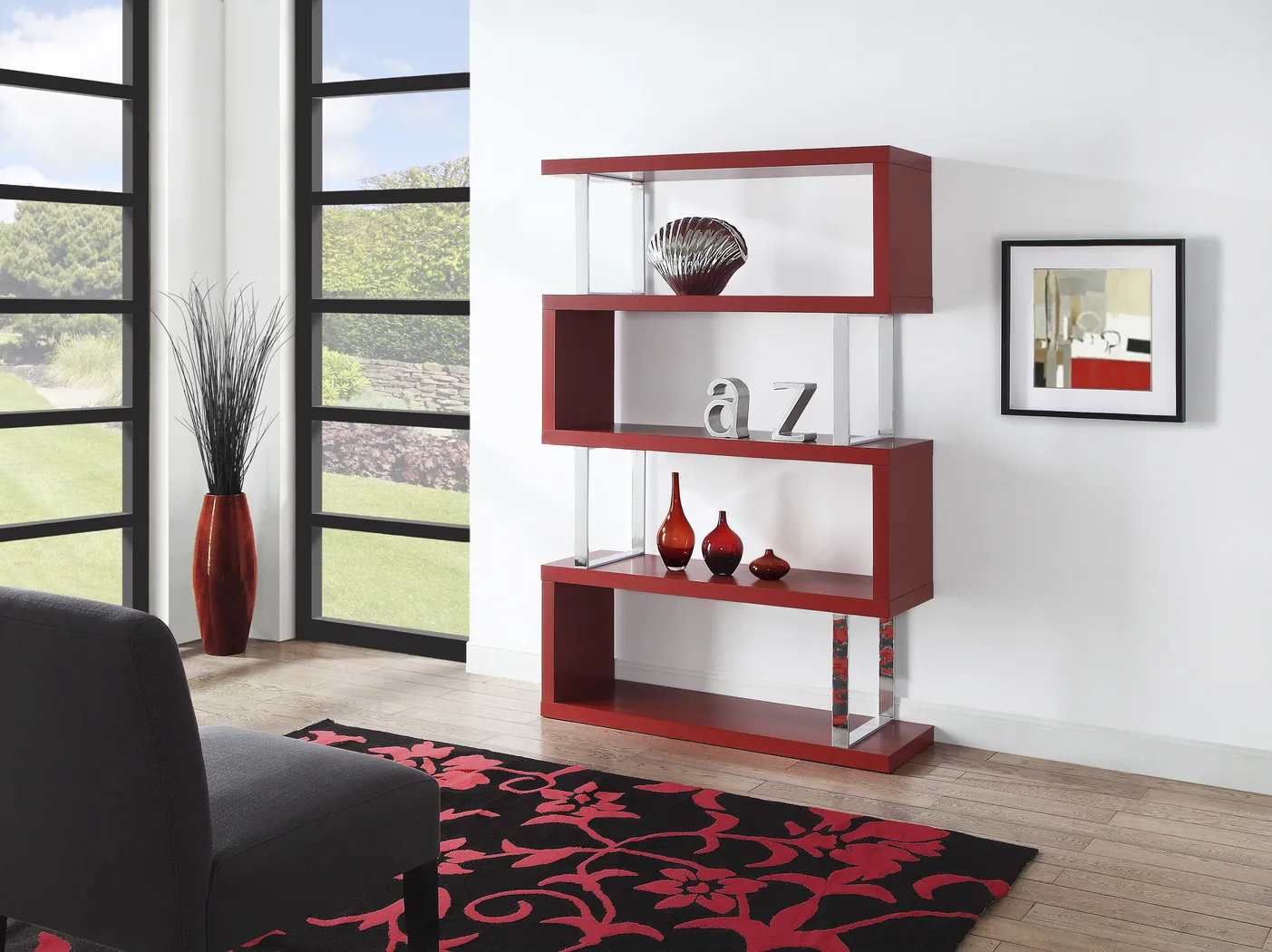 Osaka Red 4 Shelf Room Divider - Thumbnail - Image 2