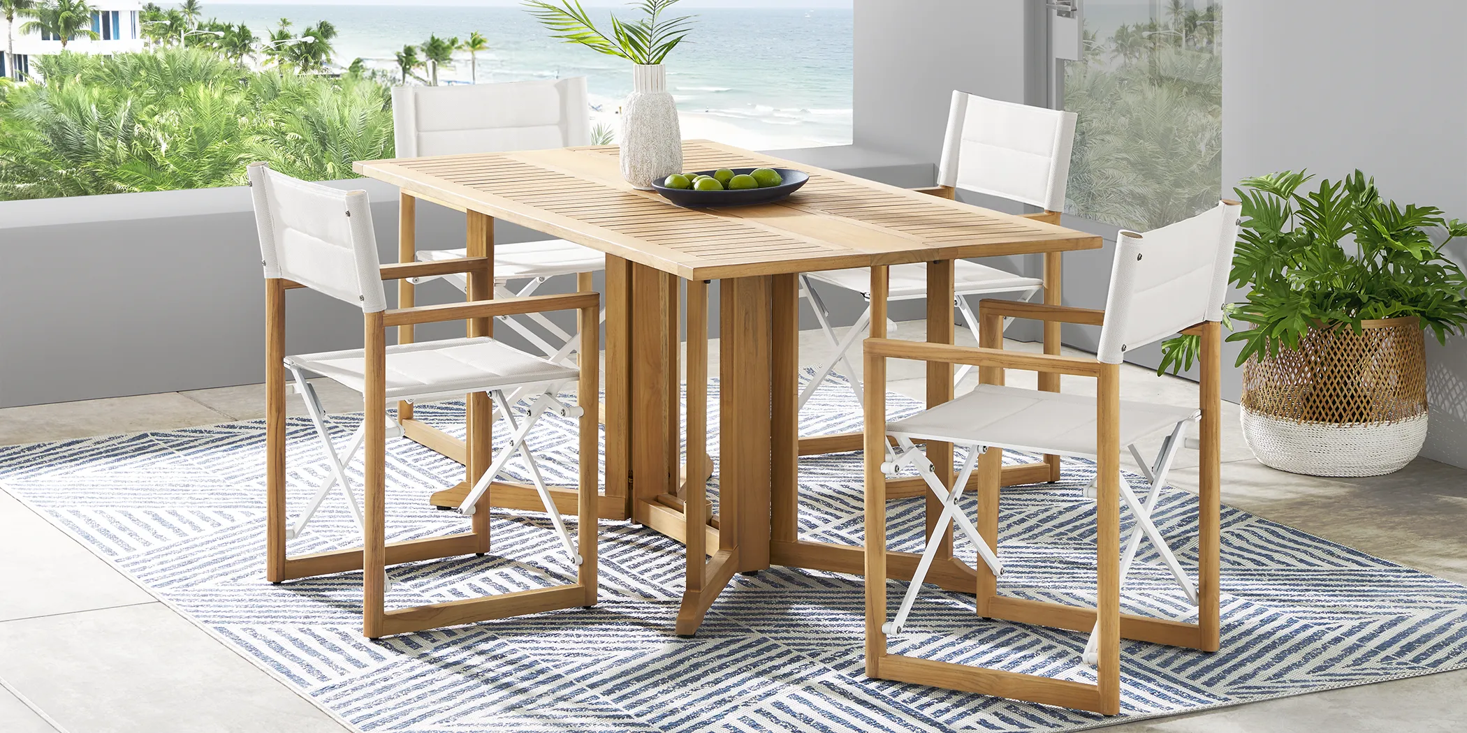 Oscar Natural 5 Pc Folding Outdoor Dining Set with White Chairs - Thumbnail - Image 1