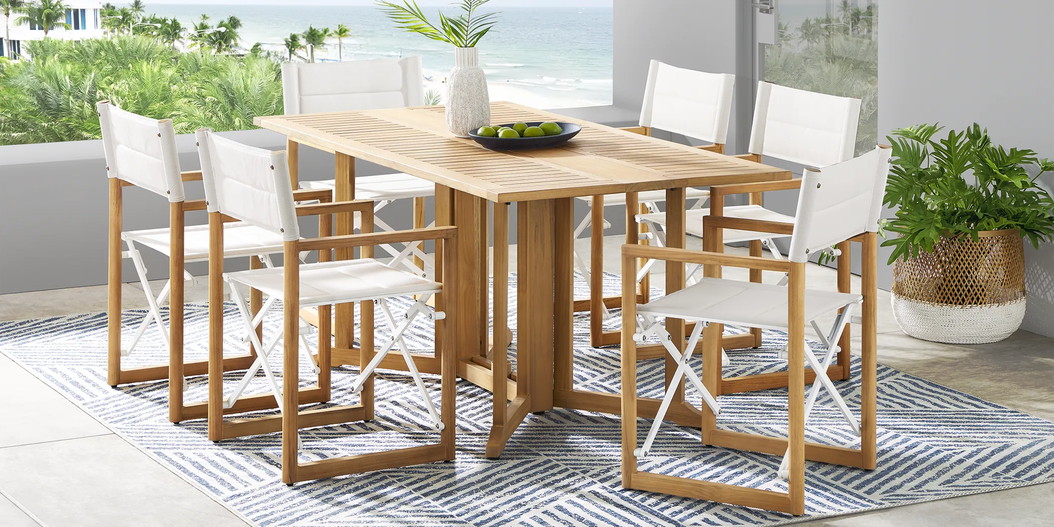 Oscar Natural 7 Pc Folding Outdoor Dining Set with White Chairs - Thumbnail - Image 1