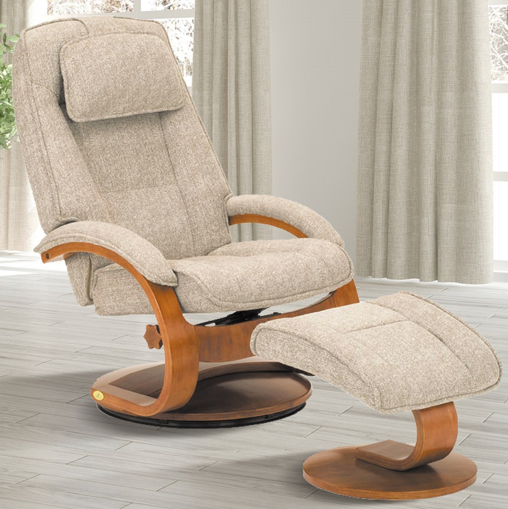 Oslo Collection Bergen Beige Recliner & Ottoman - Thumbnail - Image 2