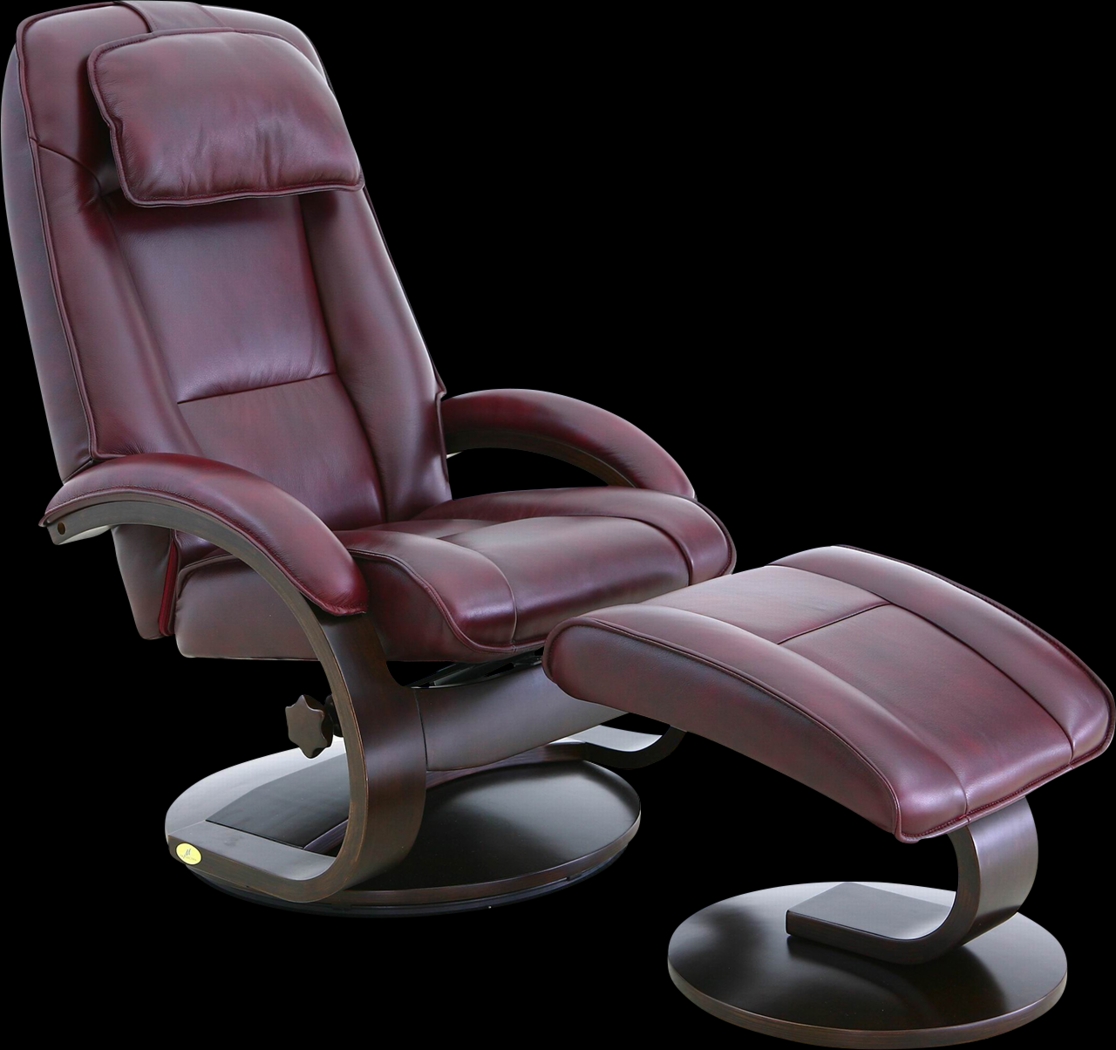 Oslo Collection Bergen Burgundy Recliner and Ottoman - Thumbnail - Image 1