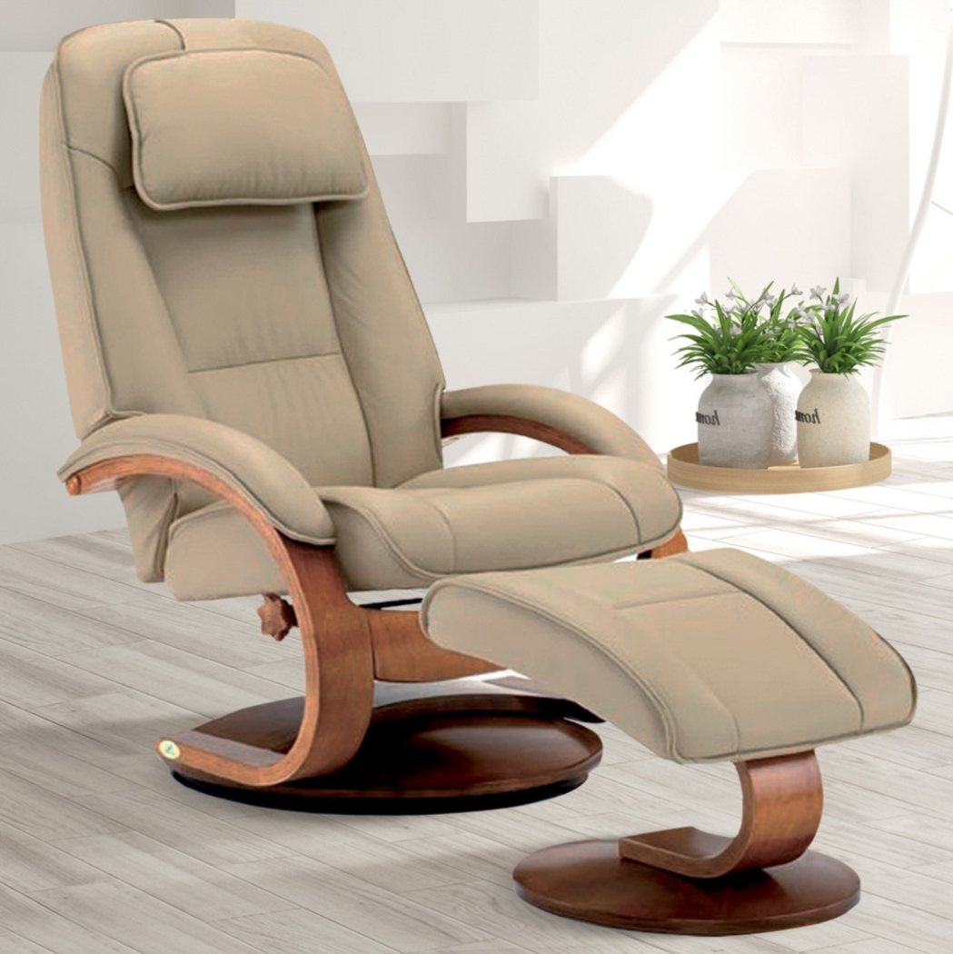 Oslo Collection Bergen Tan Recliner and Ottoman - Thumbnail - Image 2