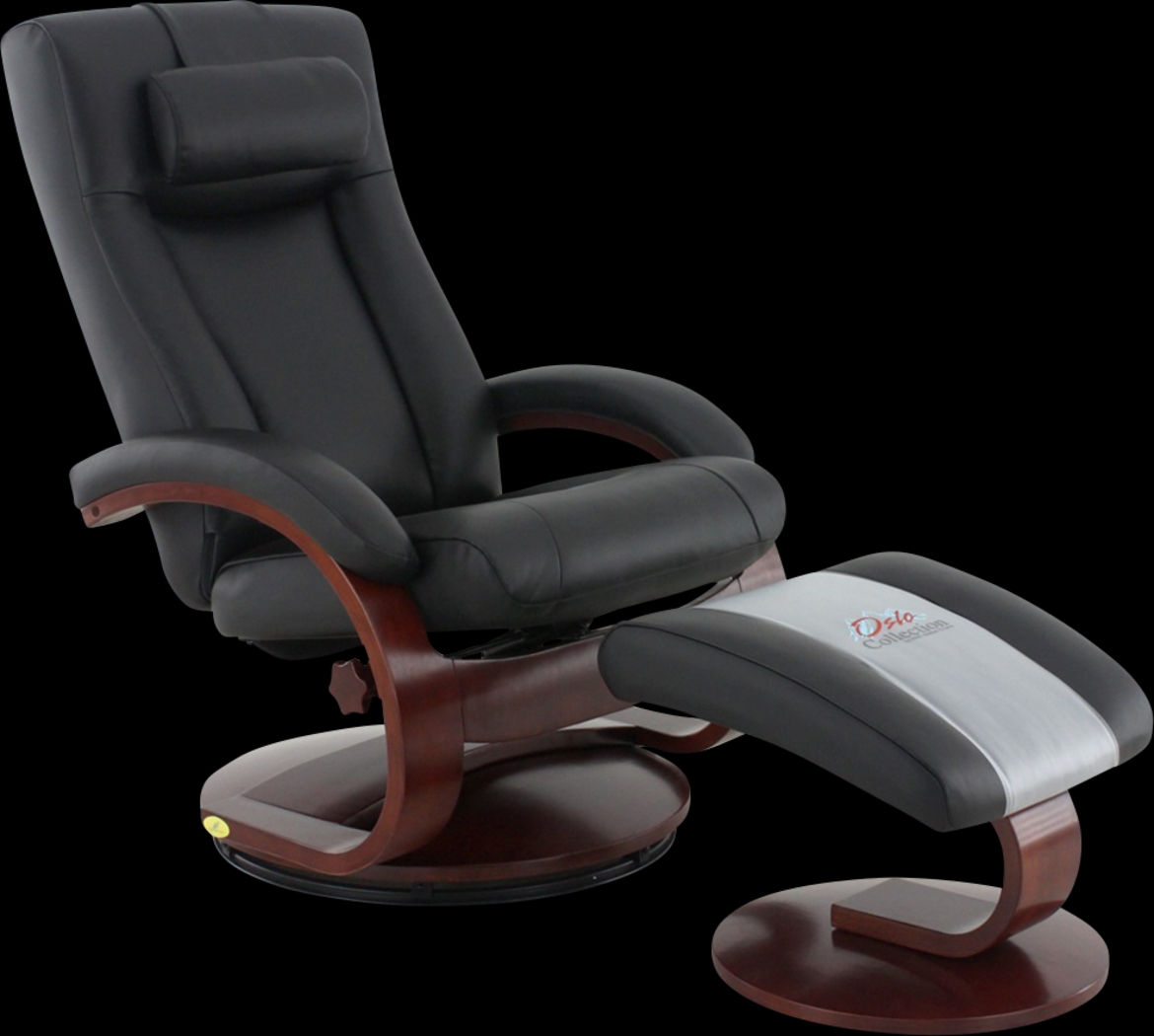 Oslo Collection Hamar Black Leather Recliner & Ottoman - Thumbnail - Image 1