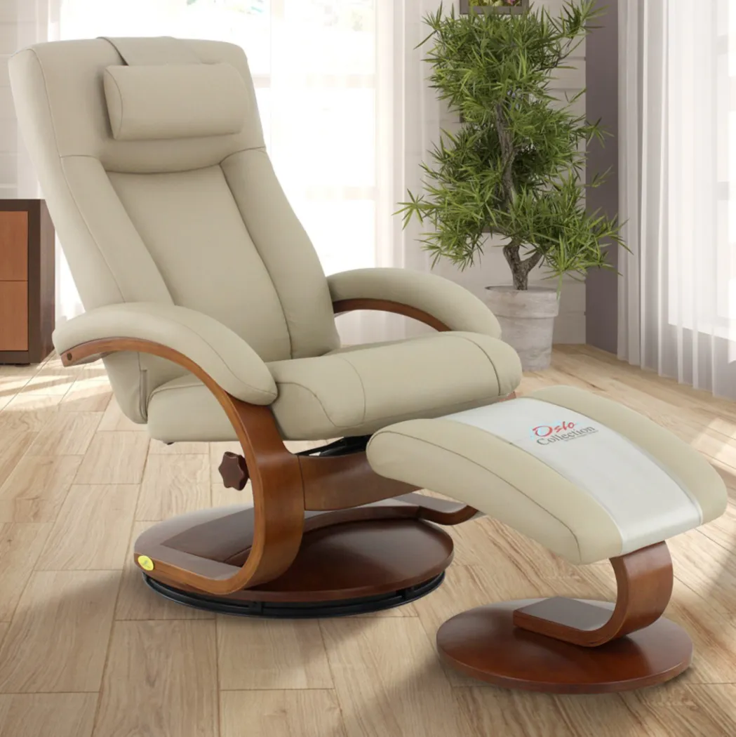 Oslo Collection Hamar Tan Leather Recliner & Ottoman - Thumbnail - Image 2