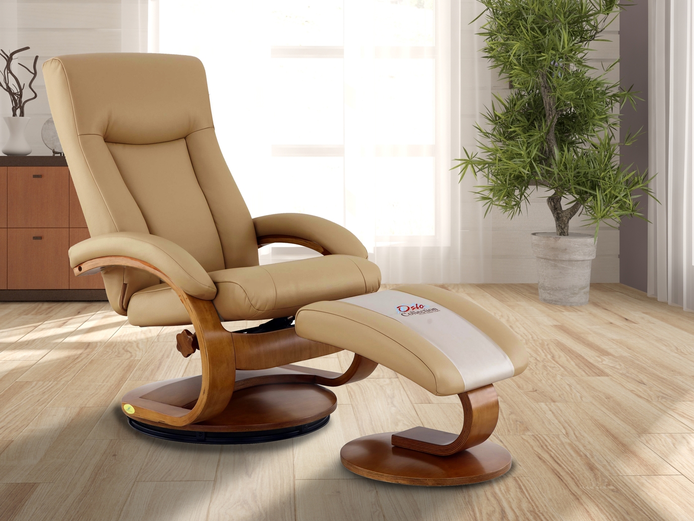 Oslo Collection Hamar Tan Recliner & Ottoman - Thumbnail - Image 2