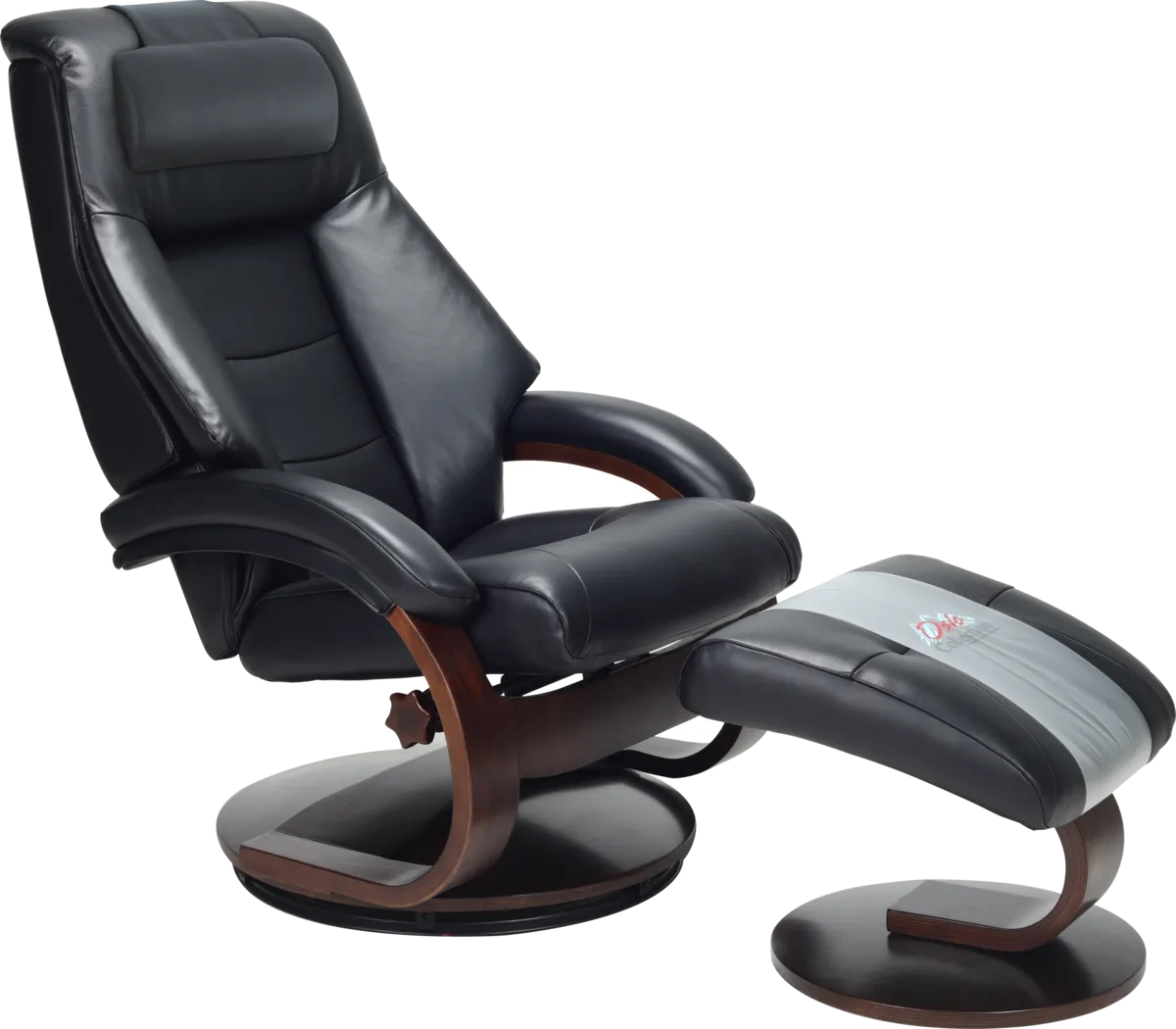Oslo Collection Mandal Black Leather Recliner & Ottoman - Thumbnail - Image 1