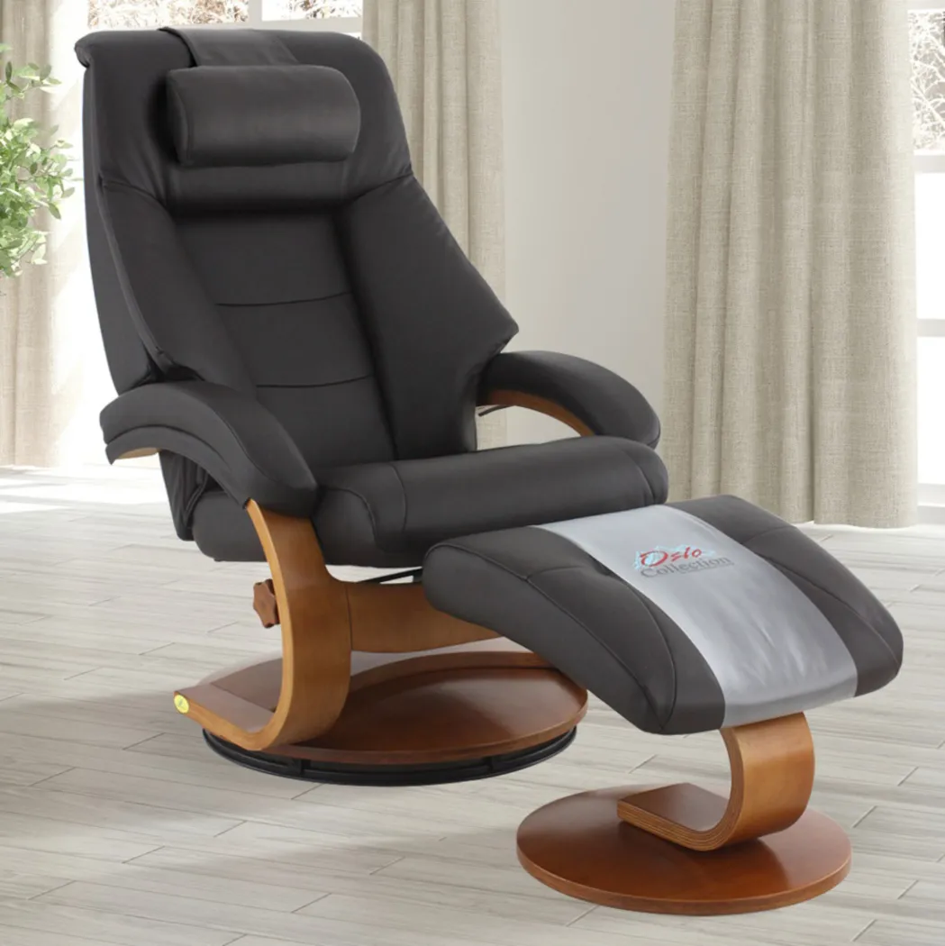 Oslo Collection Mandal Espresso Leather Recliner & Ottoman - Thumbnail - Image 2