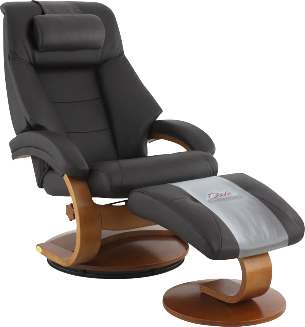 Oslo Collection Mandal Espresso Leather Recliner & Ottoman - Thumbnail - Image 1