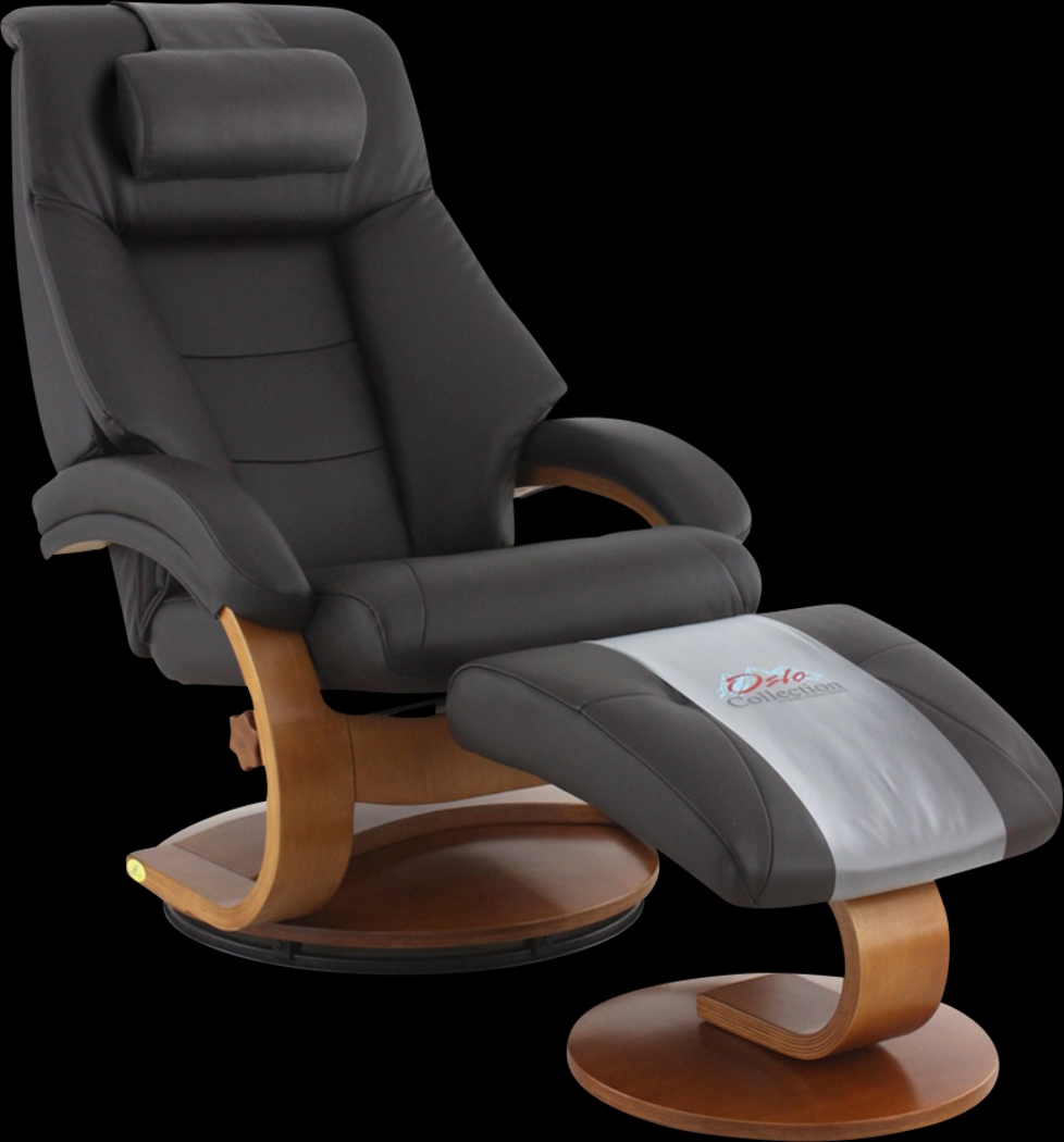 Oslo Collection Mandal Espresso Leather Recliner & Ottoman - Thumbnail - Image 1