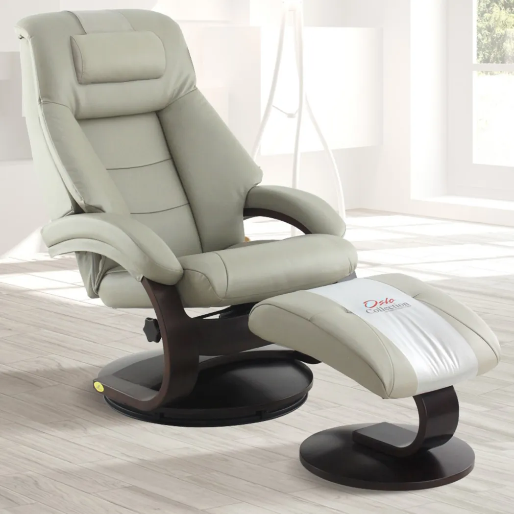 Oslo Collection Mandal Gray Leather Recliner & Ottoman - Thumbnail - Image 2