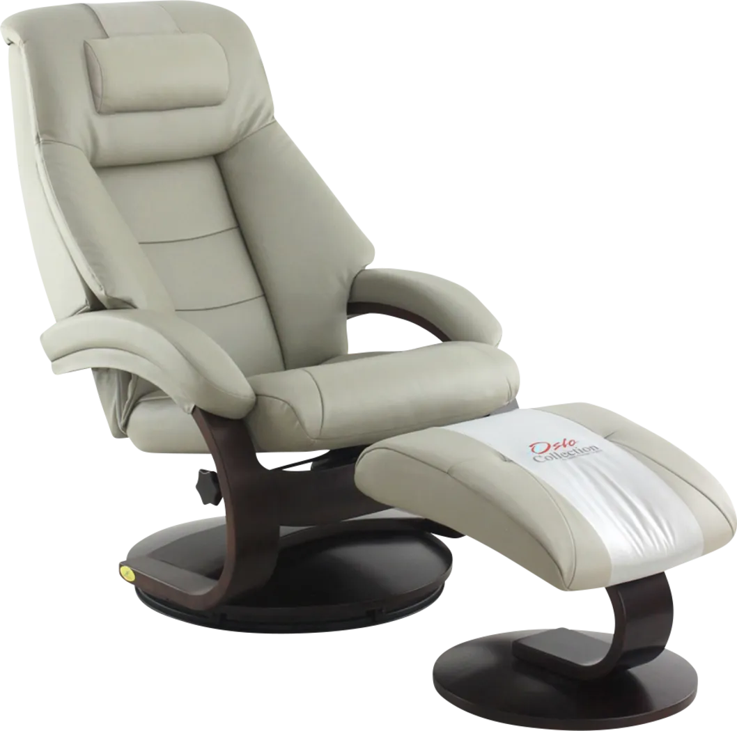 Oslo Collection Mandal Gray Leather Recliner & Ottoman - Thumbnail - Image 1