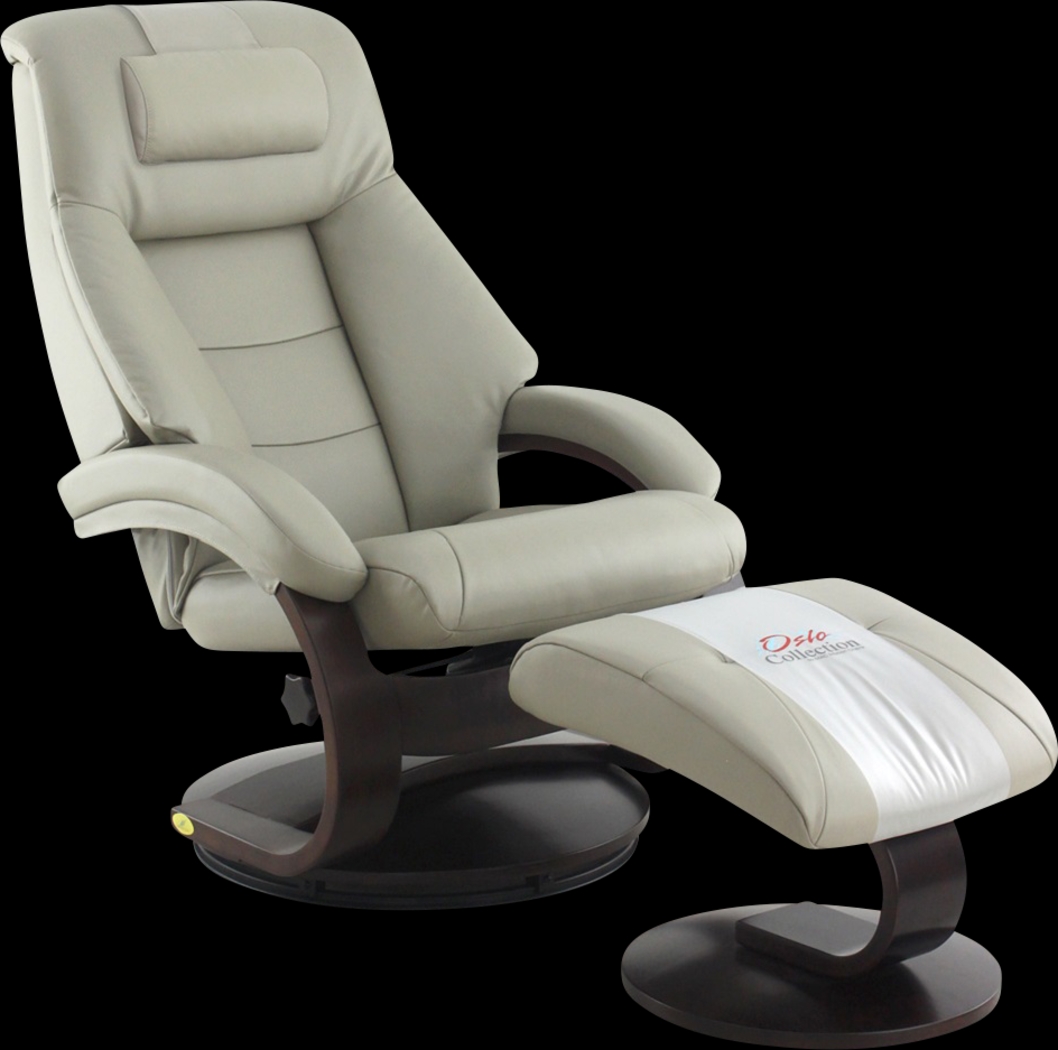 Oslo Collection Mandal Gray Leather Recliner & Ottoman - Thumbnail - Image 1