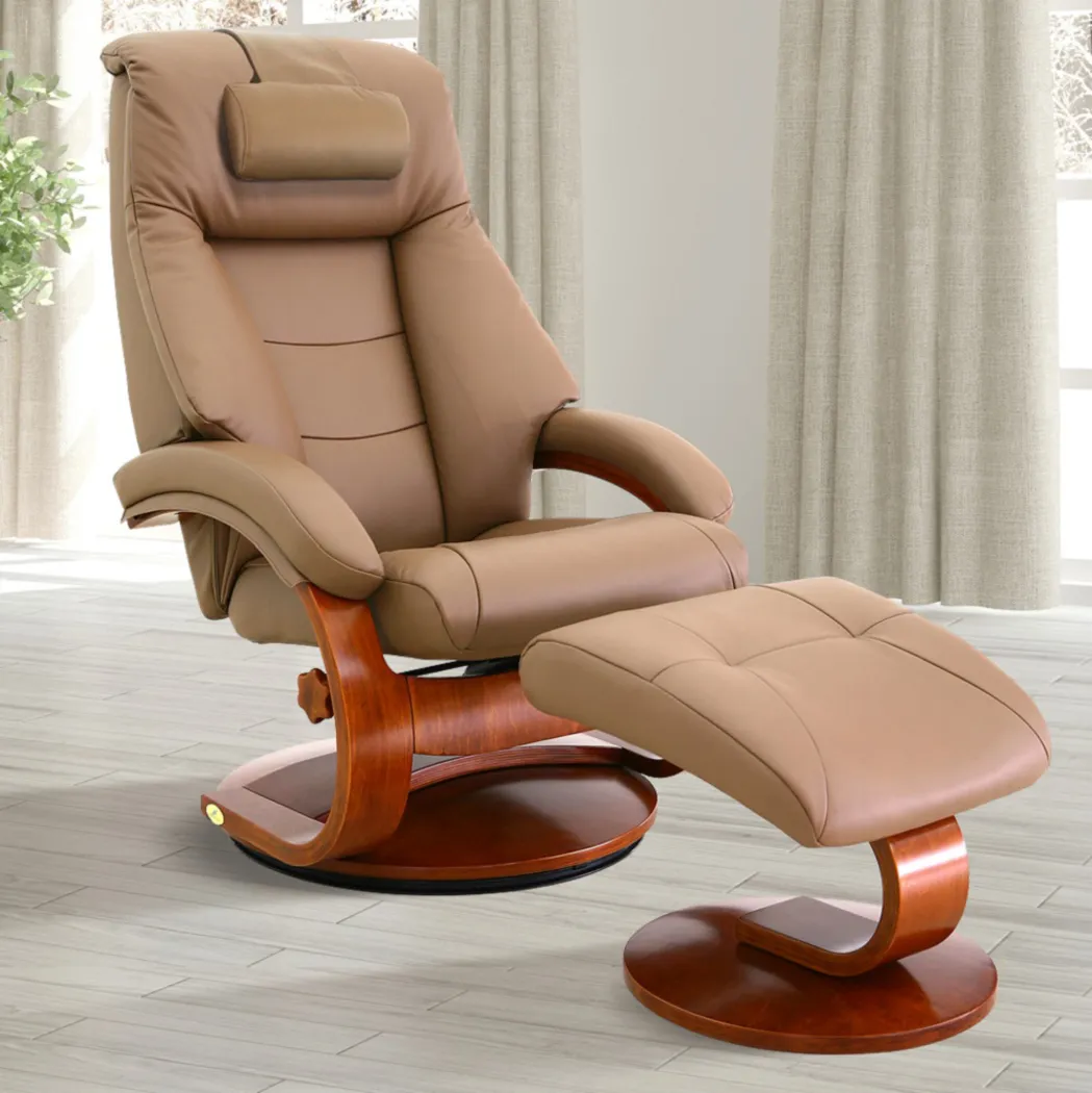 Oslo Collection Mandal Tan Leather Recliner & Ottoman - Thumbnail - Image 2