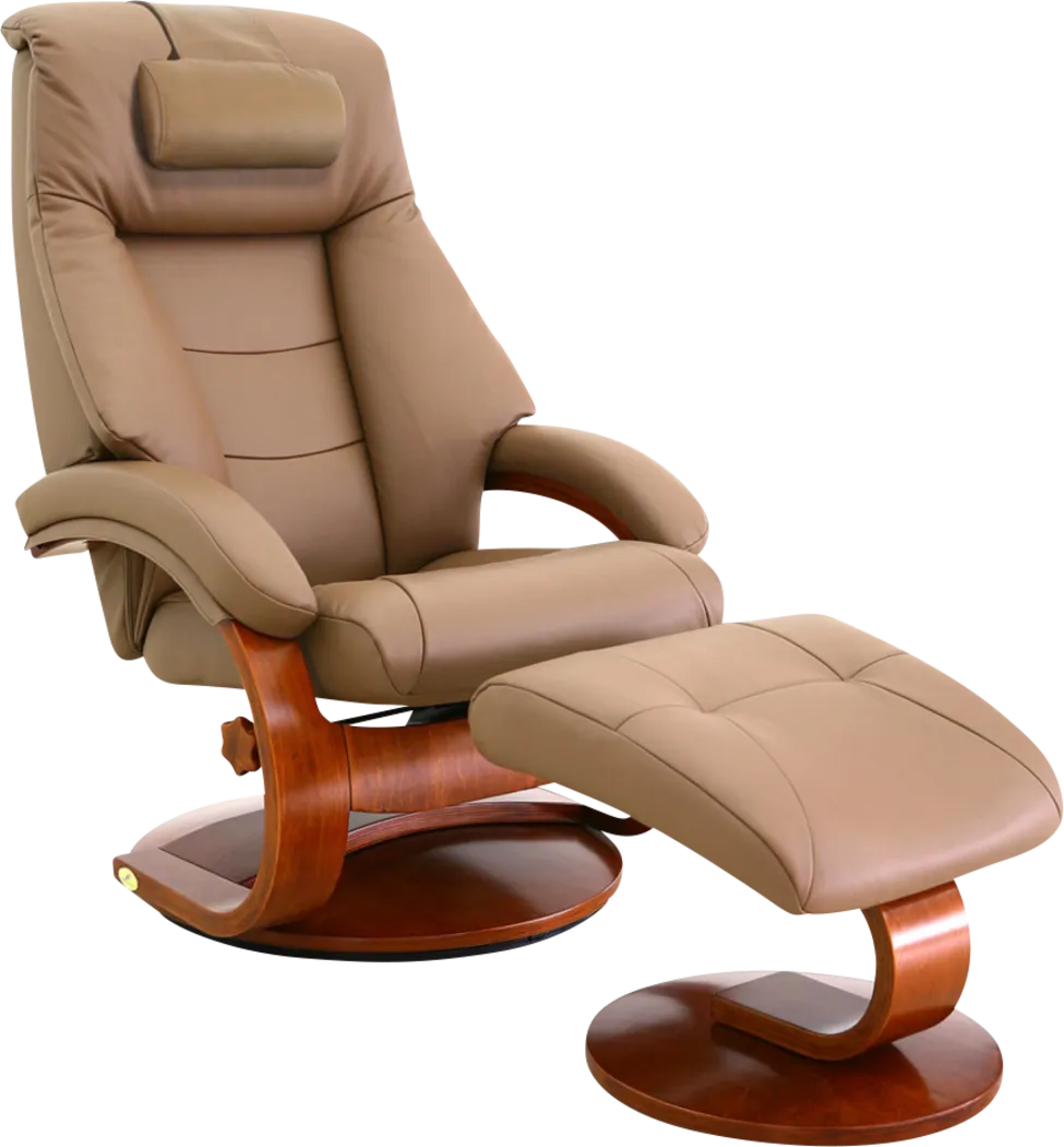 Oslo Collection Mandal Tan Leather Recliner & Ottoman - Thumbnail - Image 1