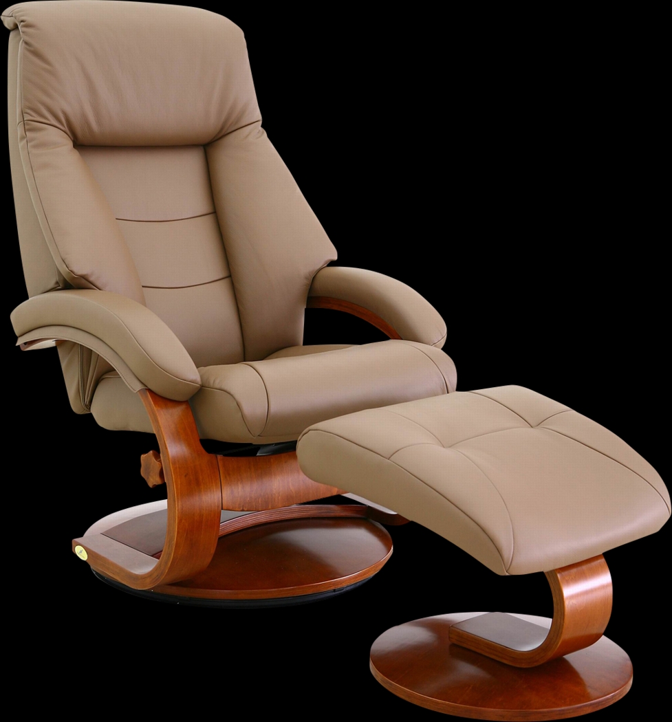 Oslo Collection Mandal Tan Recliner & Ottoman - Thumbnail - Image 1