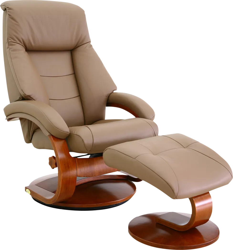 Oslo Collection Mandal Tan Recliner & Ottoman - Thumbnail - Image 1