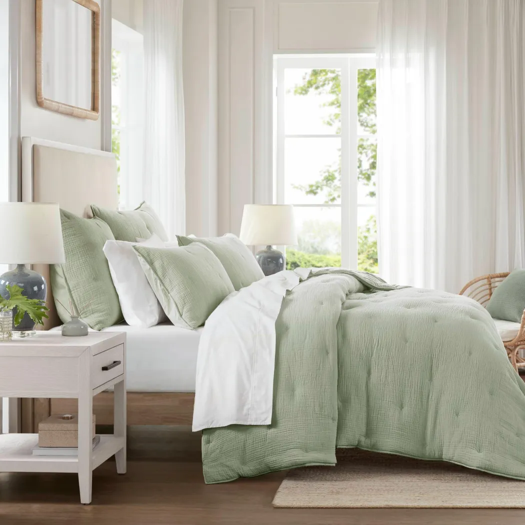 Osne Sage Green 3 Pc King Quilt Set - Image 2