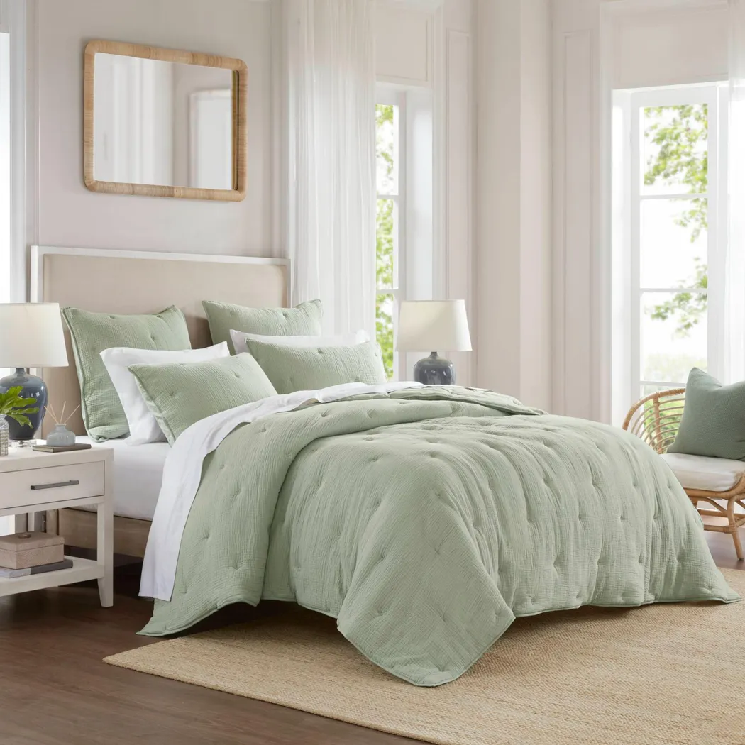 Osne Sage Green 3 Pc King Quilt Set - Image 4
