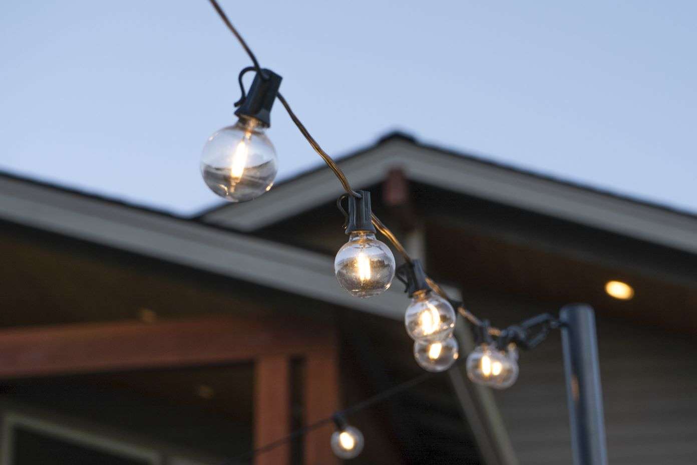 String lights hanging outside.