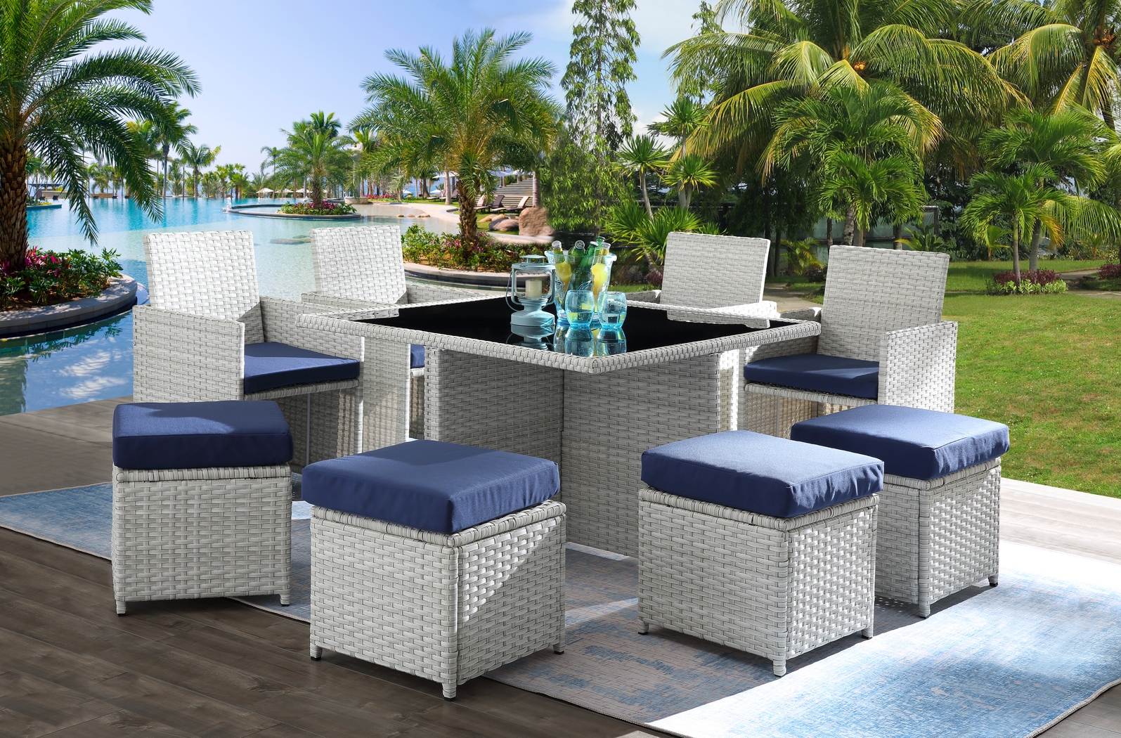 Outdoor Allyner Gray 9 Pc Dining Set - Thumbnail - Image 2