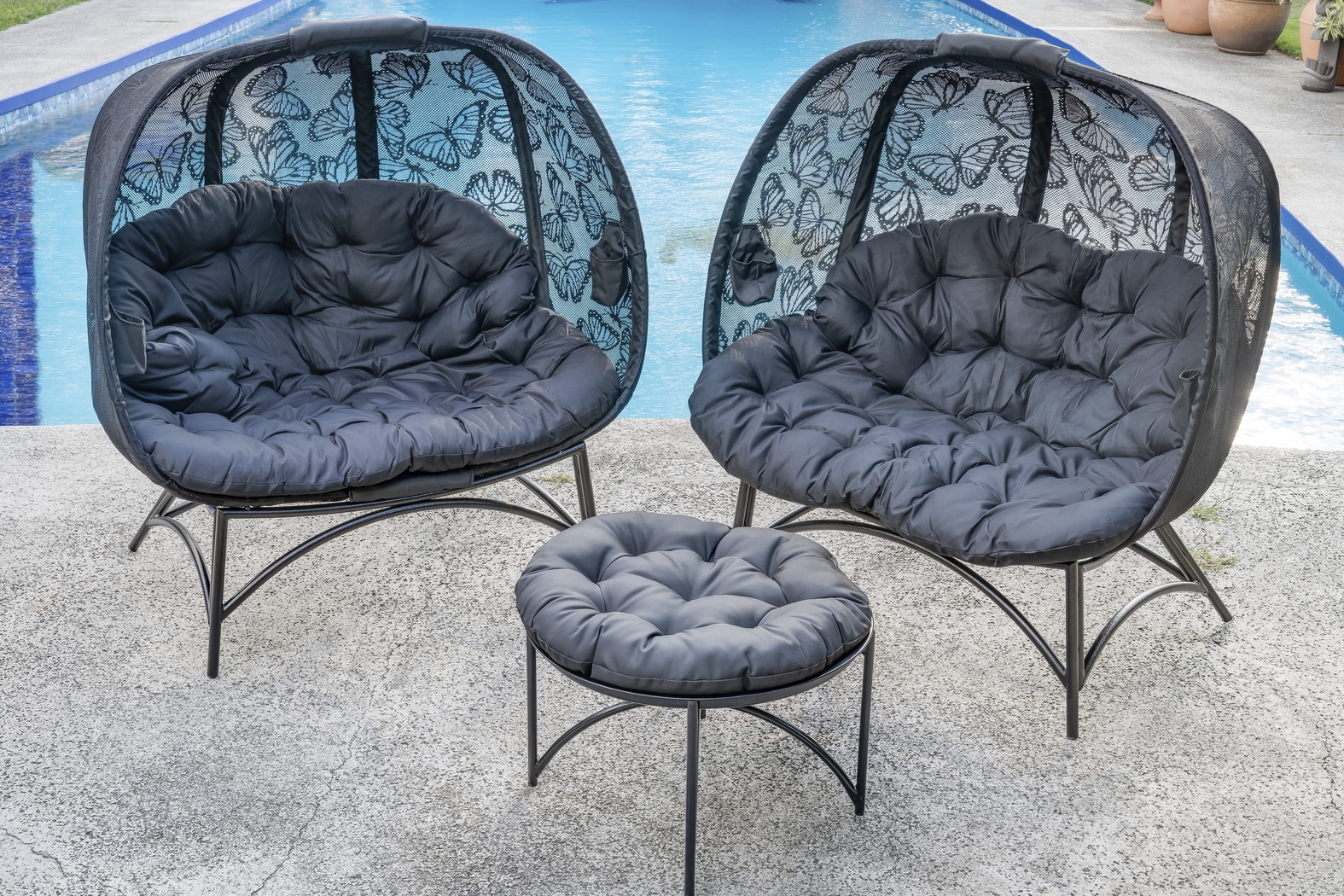 Outdoor Benedita Black Conversation Set, Set of 3 - Thumbnail - Image 3