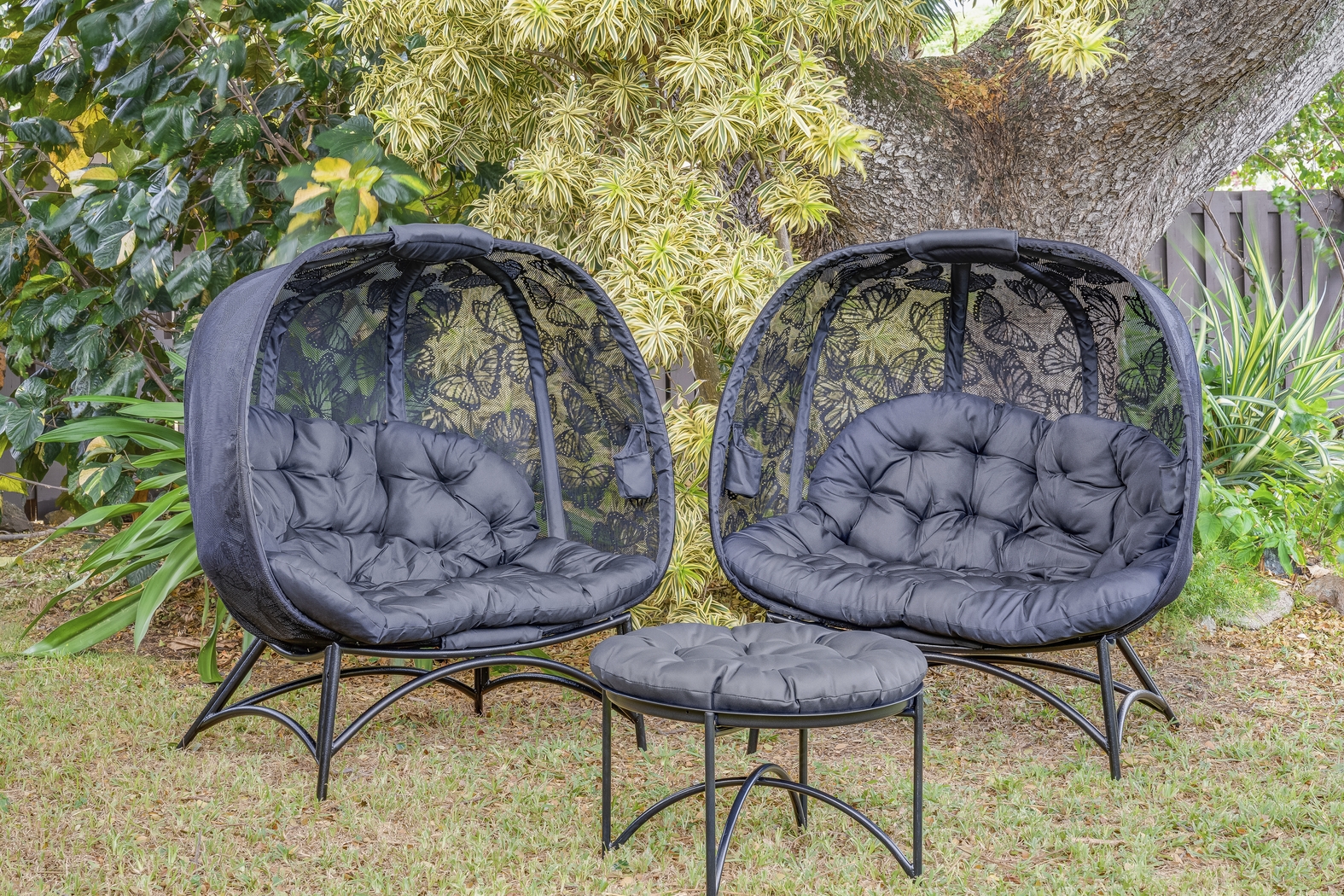 Outdoor Benedita Black Conversation Set, Set of 3 - Thumbnail - Image 4