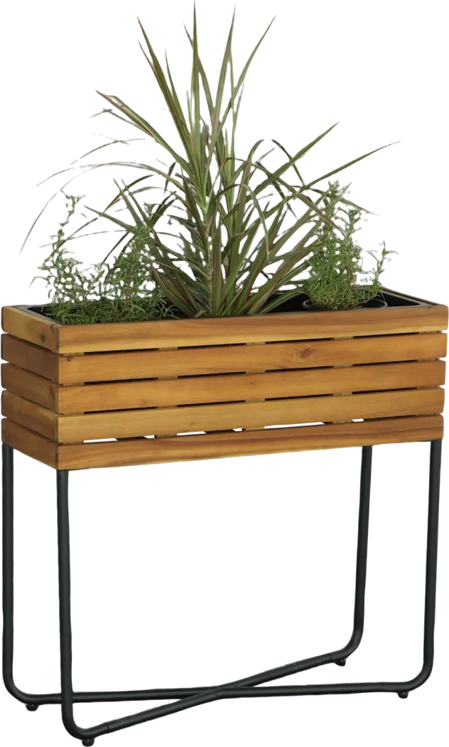 Outdoor Burgee Brown Rectangle Planter w/ Metal Legs - Thumbnail - Image 2