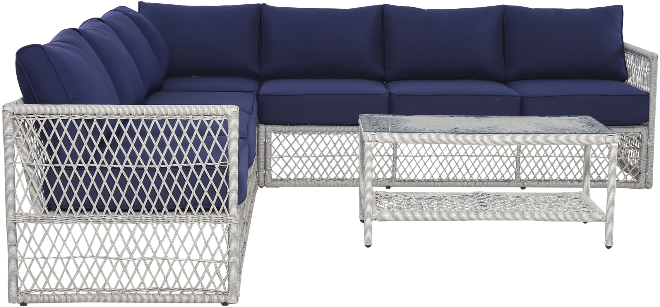 Outdoor Burkholder Blue Sectional and Cocktail Table - Thumbnail - Image 6