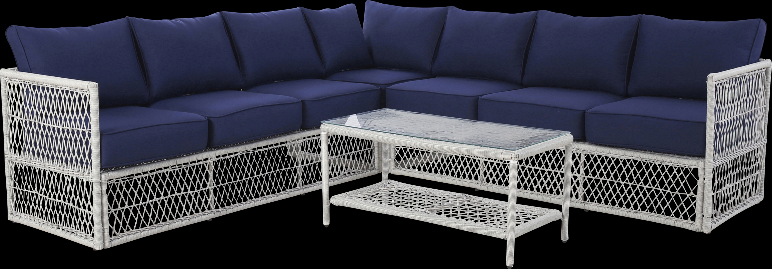 Outdoor Burkholder Blue Sectional and Cocktail Table - Thumbnail - Image 1