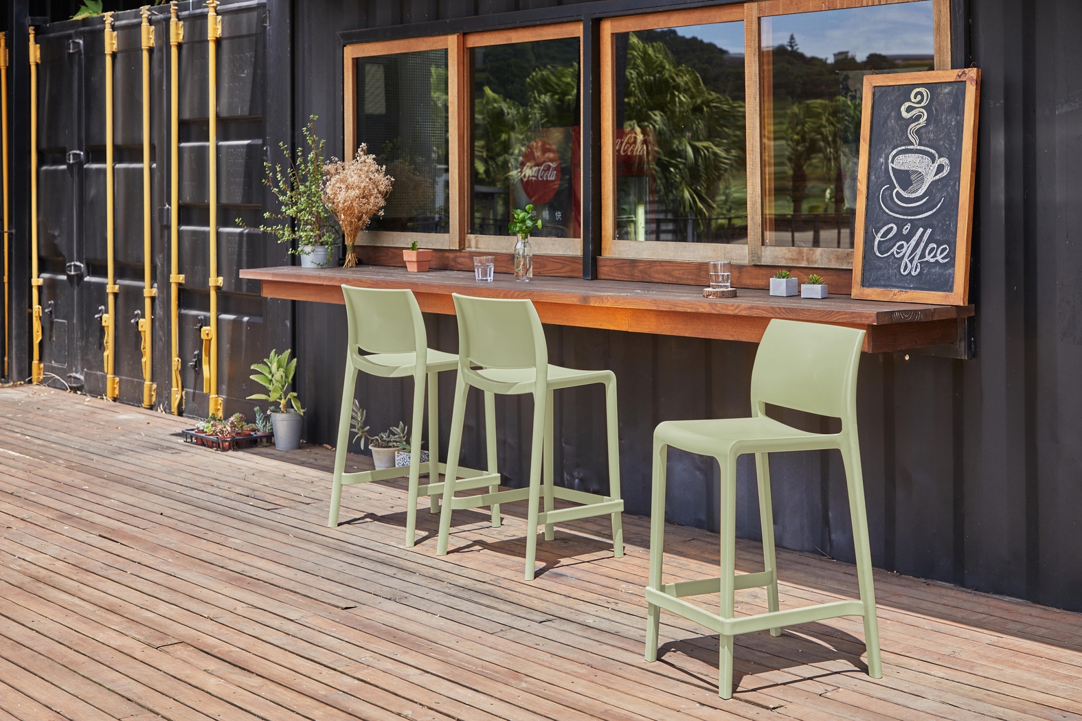 Outdoor Cayetana Green Counter Stool, Set of 2 - Thumbnail - Image 2