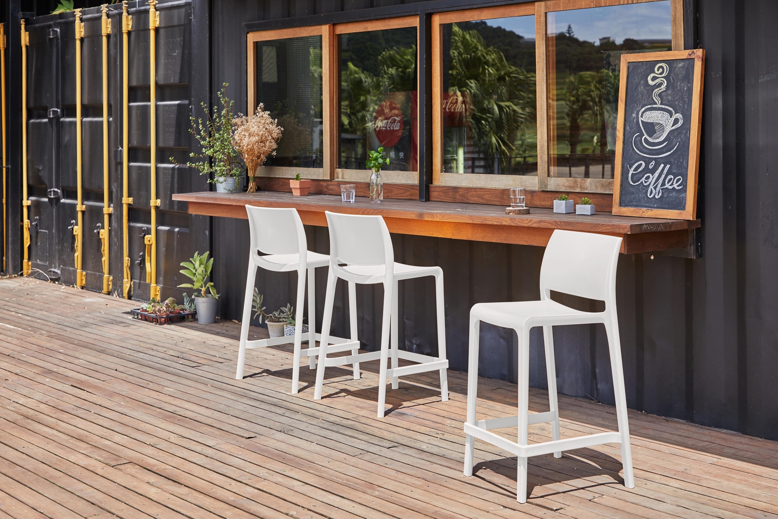 Outdoor Cayetana White Counter Stool, Set of 2 - Thumbnail - Image 2