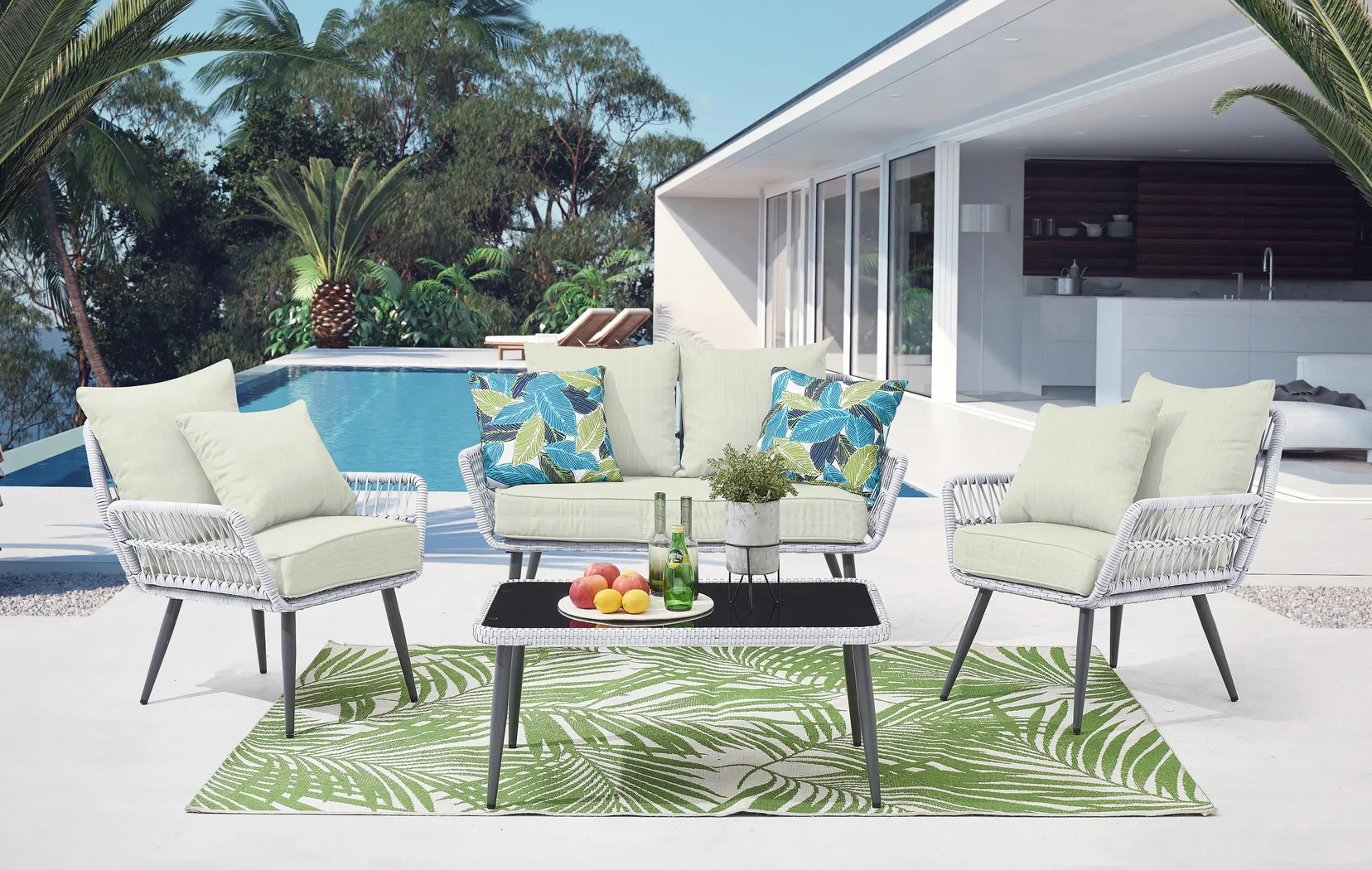 Outdoor Duffieldy Cream 4 Pc Conversation Set - Thumbnail - Image 2