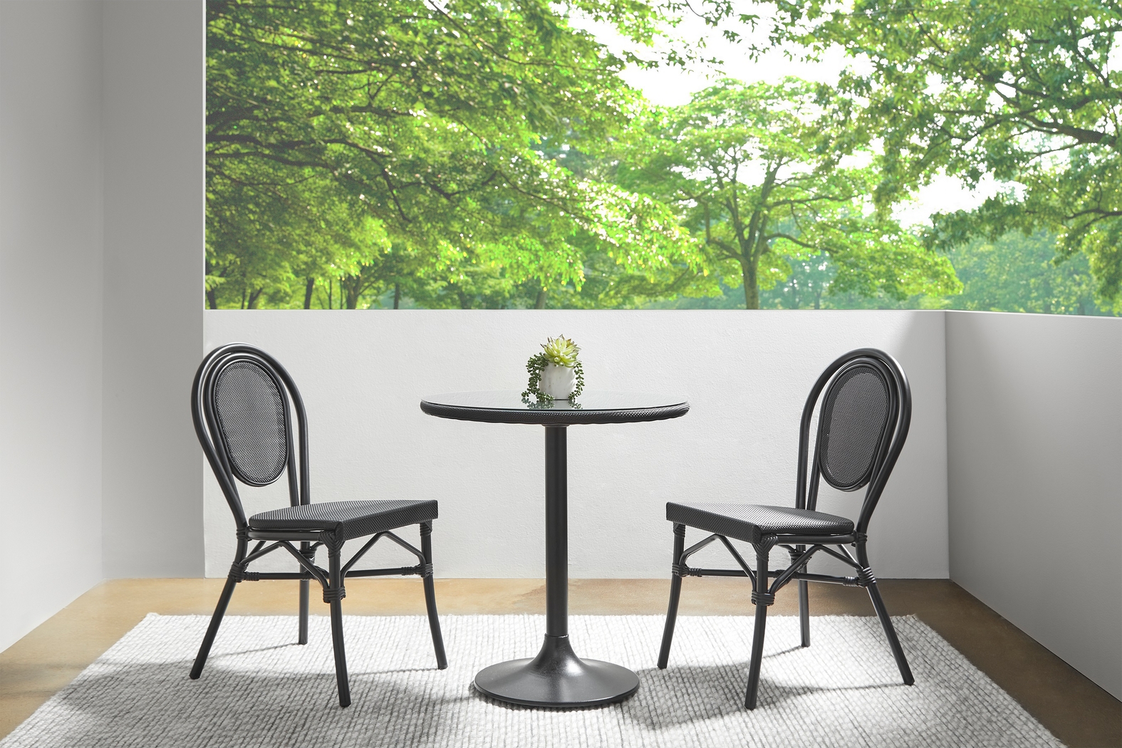 Outdoor Gately Black Side Chair, Set of 2 - Thumbnail - Image 2