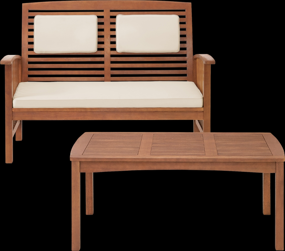 Outdoor Goethe Brown Bench with Cocktail Table - Thumbnail - Image 1