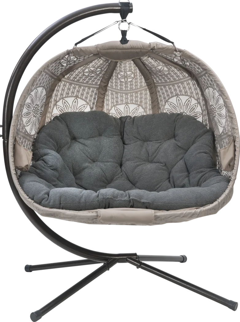 Outdoor Gratten Brown Hanging Loveseat - Thumbnail - Image 1