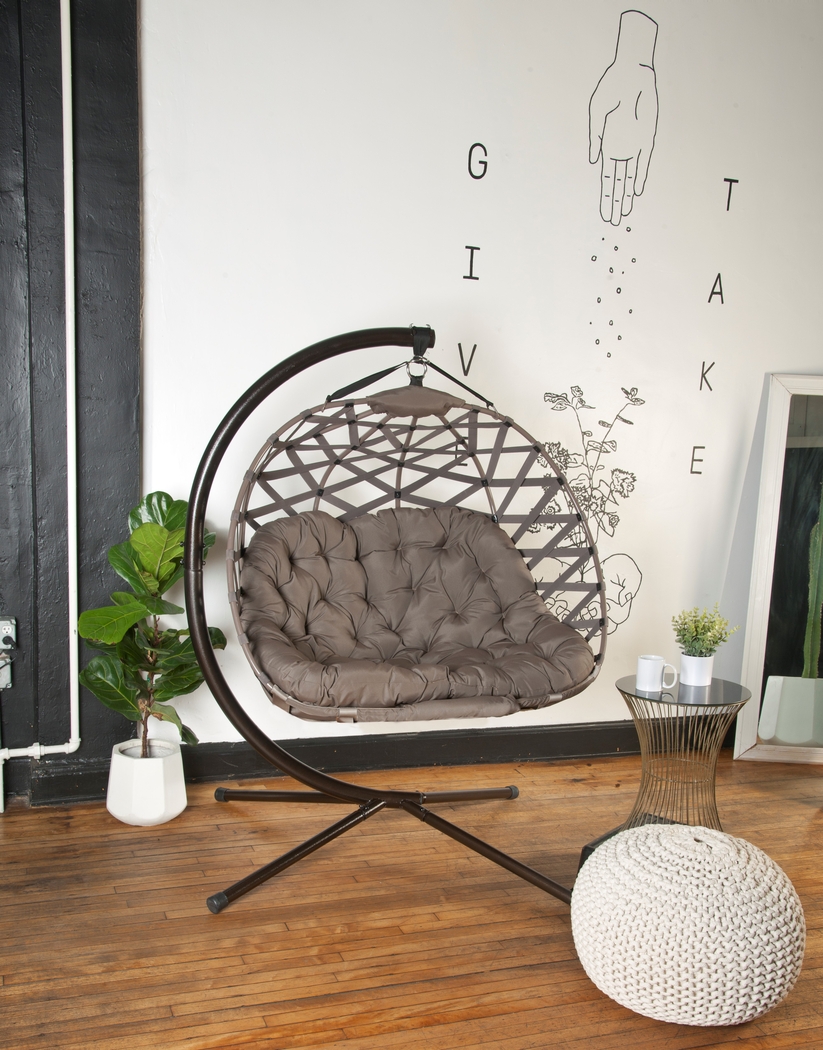 Outdoor Hollette Brown Hanging Loveseat - Thumbnail - Image 11