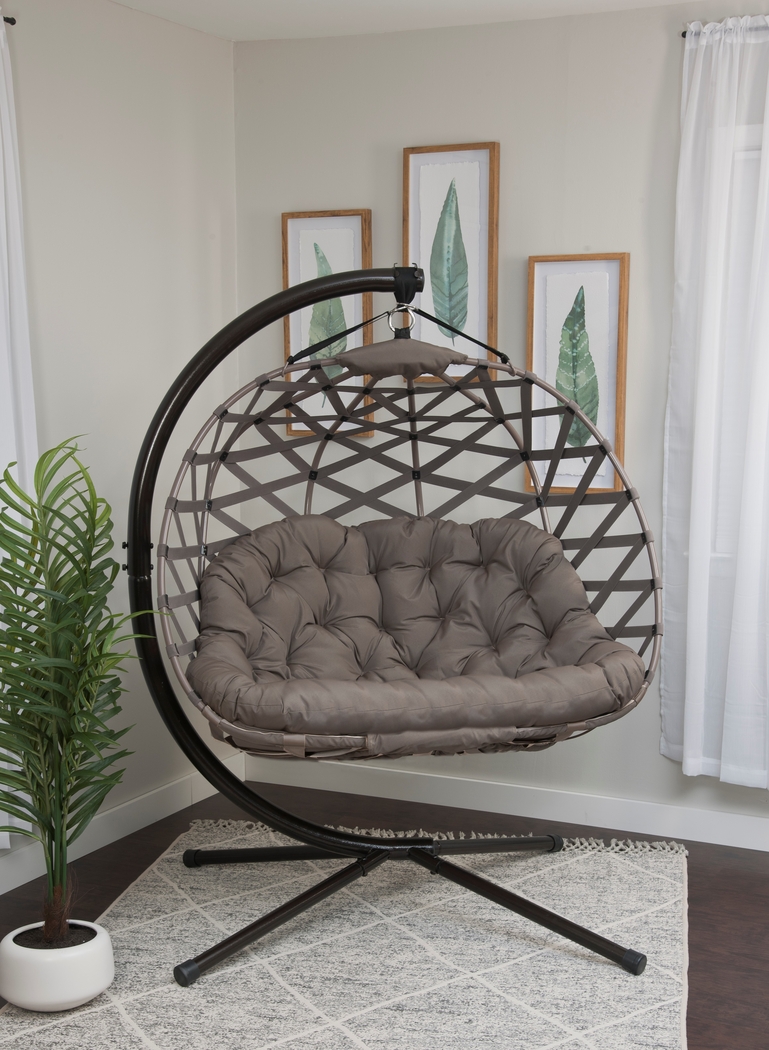 Outdoor Hollette Brown Hanging Loveseat - Thumbnail - Image 7