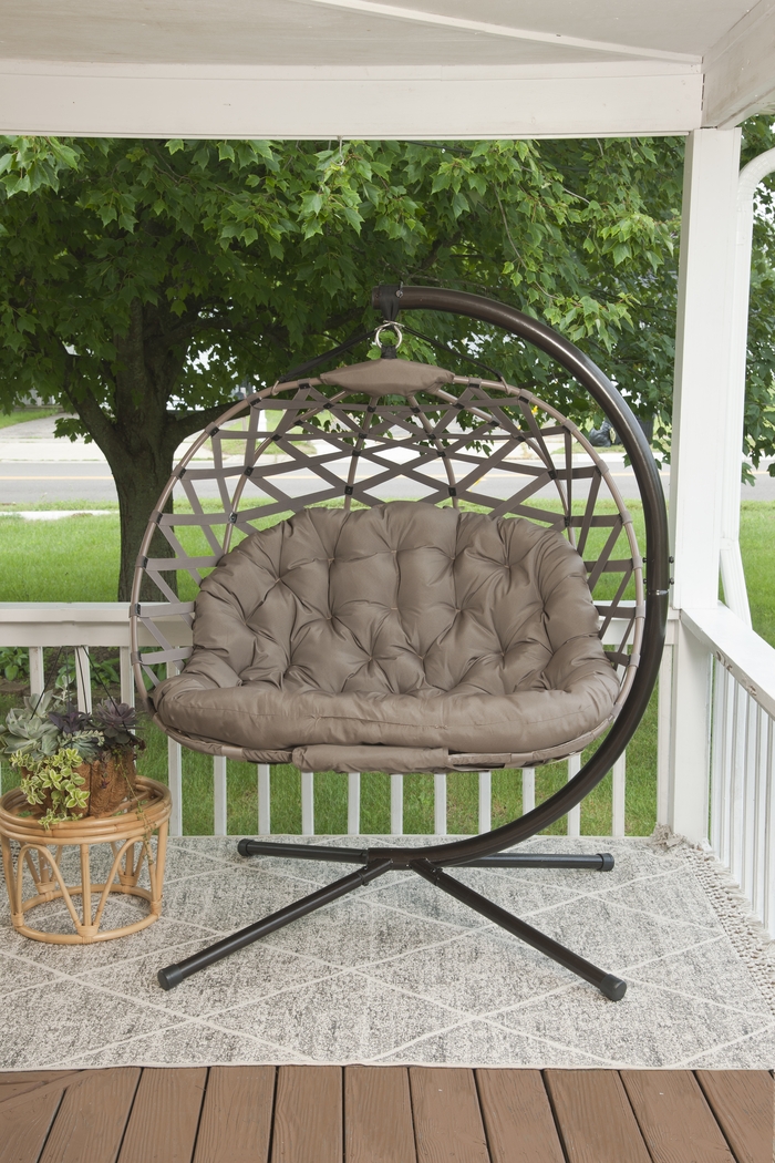 Outdoor Hollette Brown Hanging Loveseat - Thumbnail - Image 8