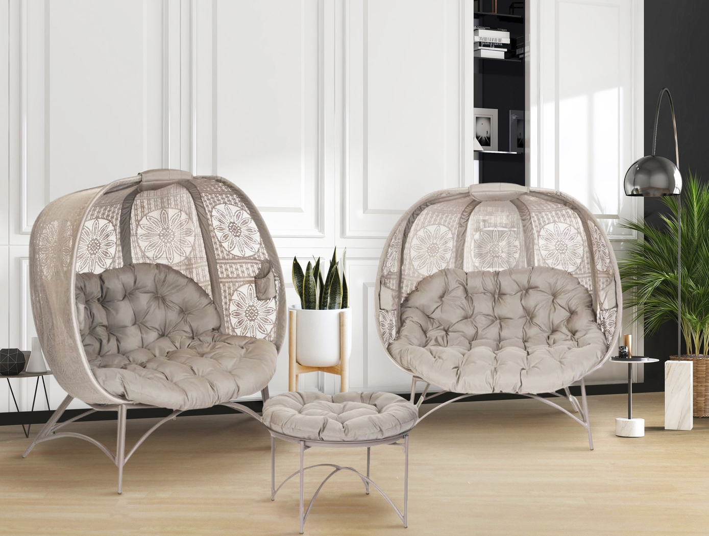 Outdoor Ilyana Beige Conversation Set, Set of 3 - Thumbnail - Image 2