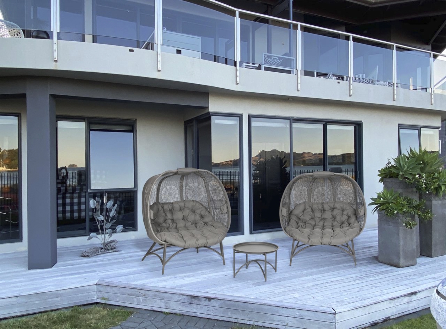 Outdoor Ilyana Beige Conversation Set, Set of 3 - Thumbnail - Image 4