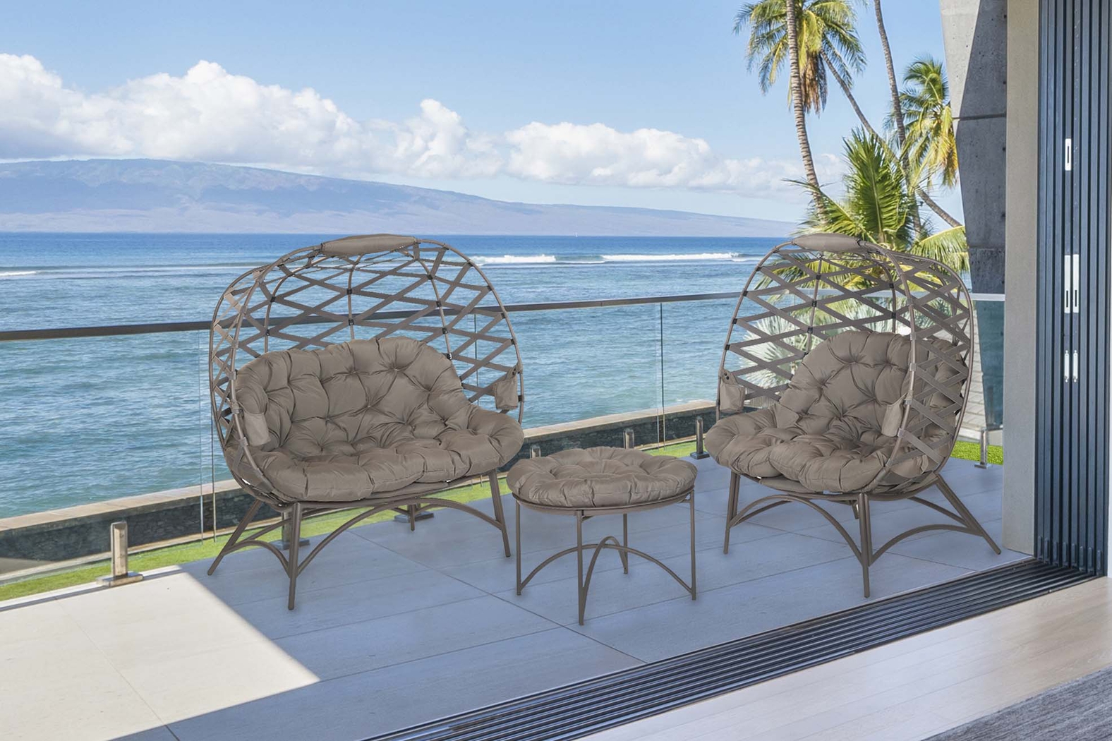 Outdoor Karlotta Beige Conversation Set, Set of 3 - Thumbnail - Image 3