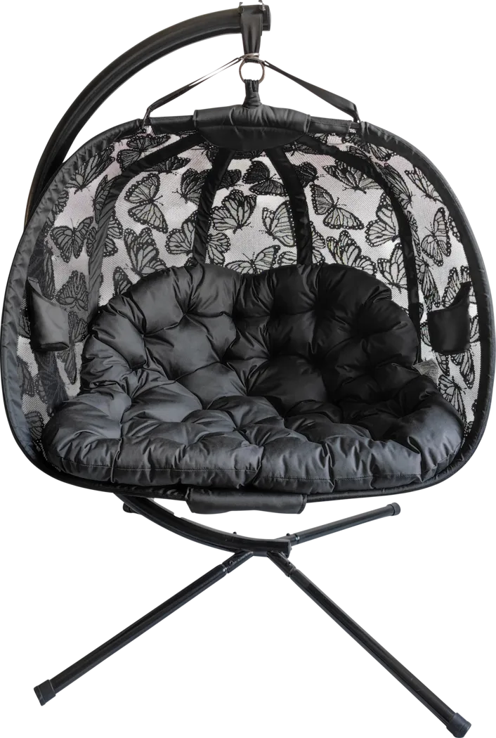 Outdoor Kimbard Black Hanging Loveseat - Thumbnail - Image 1